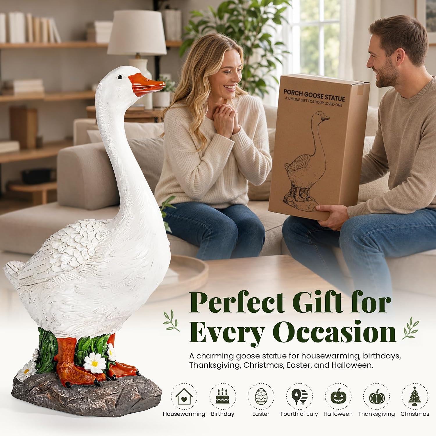image:imageGIGALUMI 19 Large Porch Canada Goose Statue Durable Resin Garden Decor HandPainted Animal Sculpture Indoor Outdoor Patio Lawn Yard Art Ornaments Birthday Housewarming Gift for Women Mom GrandmaWhite Goose