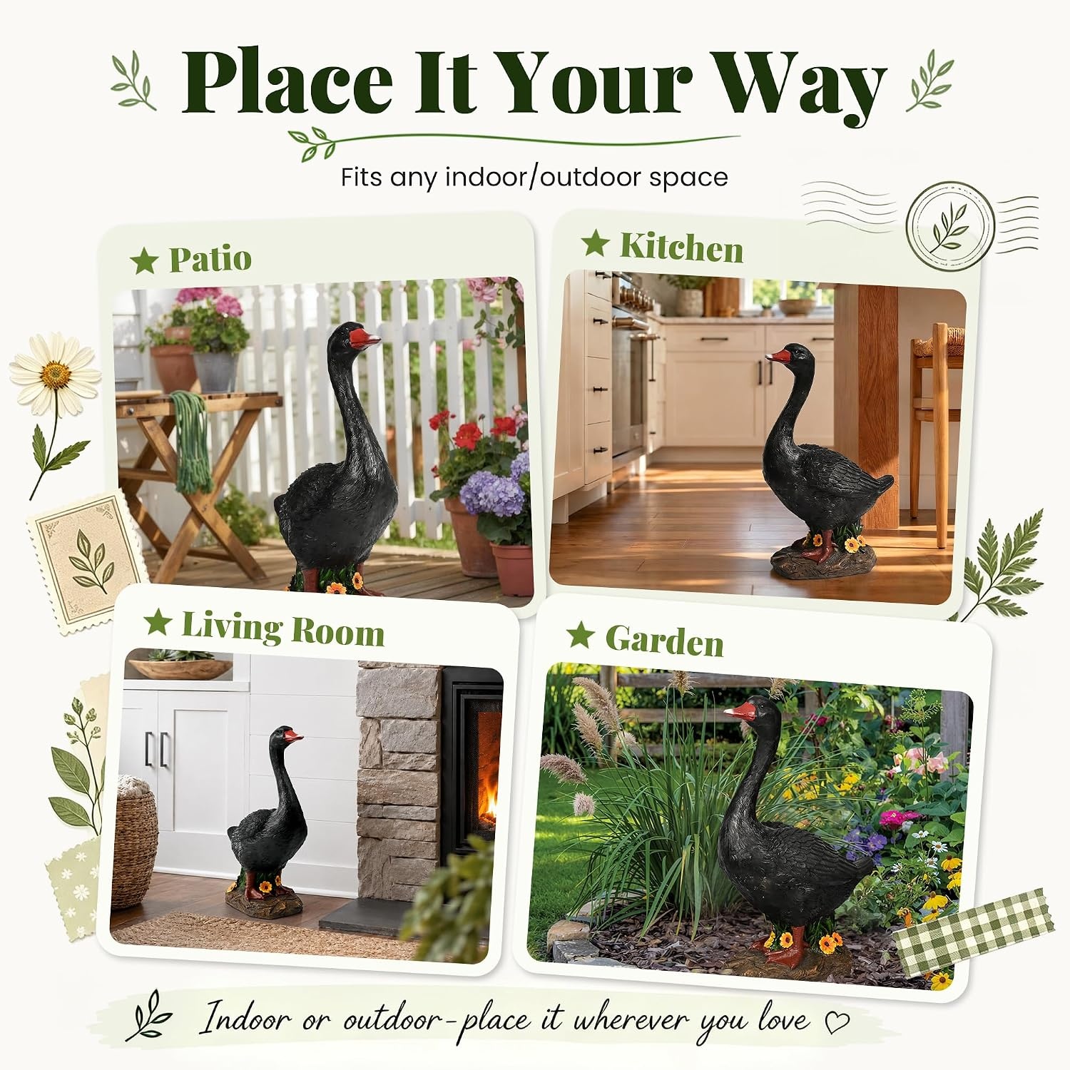 image:imageGIGALUMI 19 Large Porch Canada Goose Statue Durable Resin Garden Decor HandPainted Animal Sculpture Indoor Outdoor Patio Lawn Yard Art Ornaments Birthday Housewarming Gift for Women Mom GrandmaBlack Goose