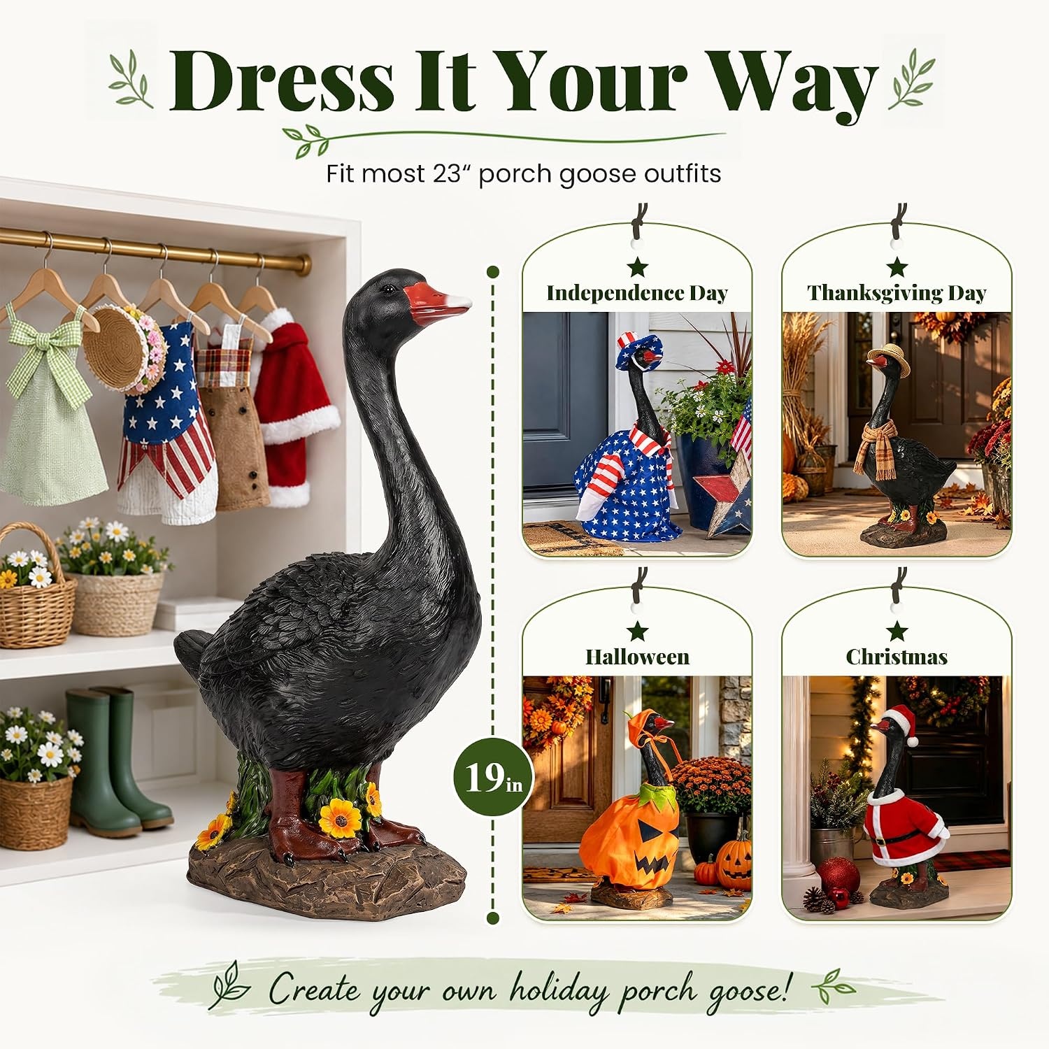 image:imageGIGALUMI 19 Large Porch Canada Goose Statue Durable Resin Garden Decor HandPainted Animal Sculpture Indoor Outdoor Patio Lawn Yard Art Ornaments Birthday Housewarming Gift for Women Mom GrandmaBlack Goose