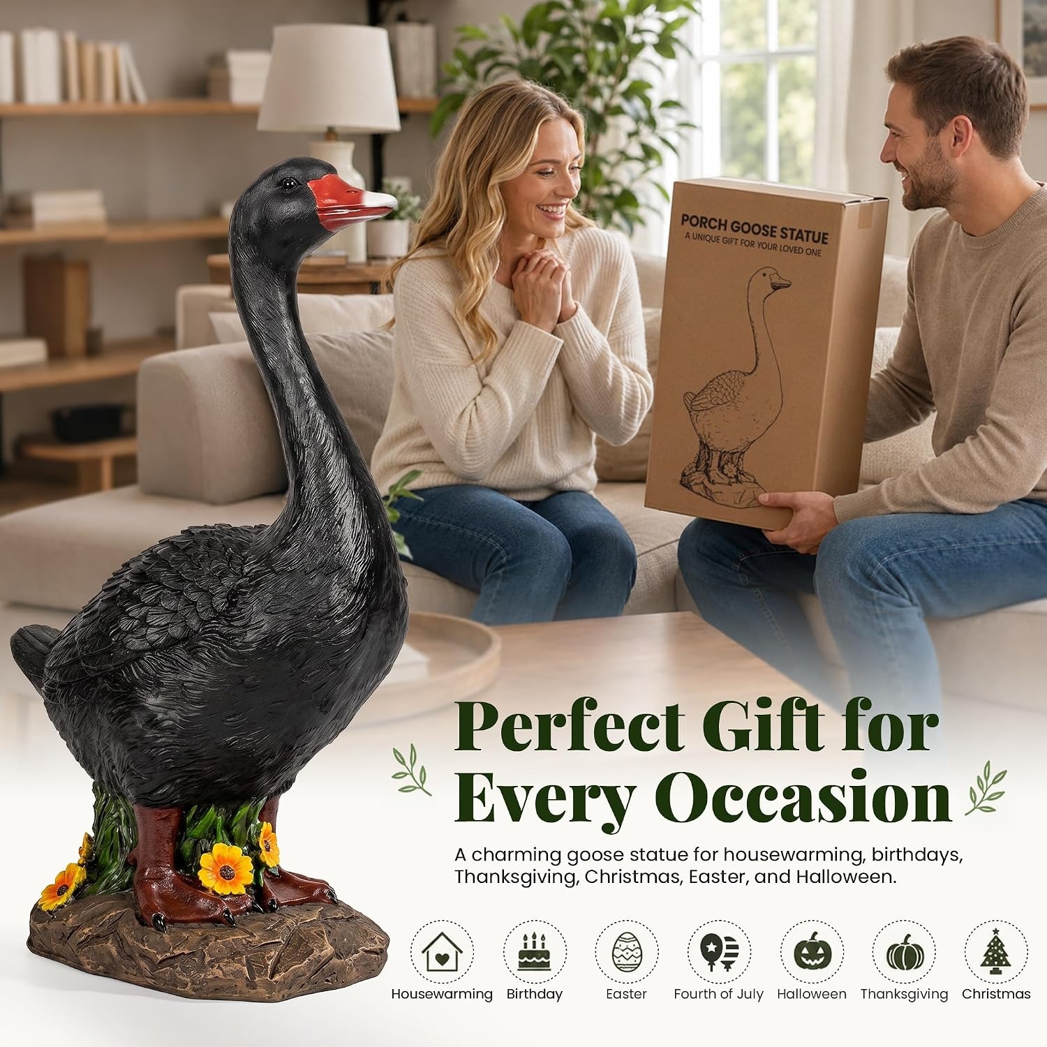 image:imageGIGALUMI 19 Large Porch Canada Goose Statue Durable Resin Garden Decor HandPainted Animal Sculpture Indoor Outdoor Patio Lawn Yard Art Ornaments Birthday Housewarming Gift for Women Mom GrandmaBlack Goose