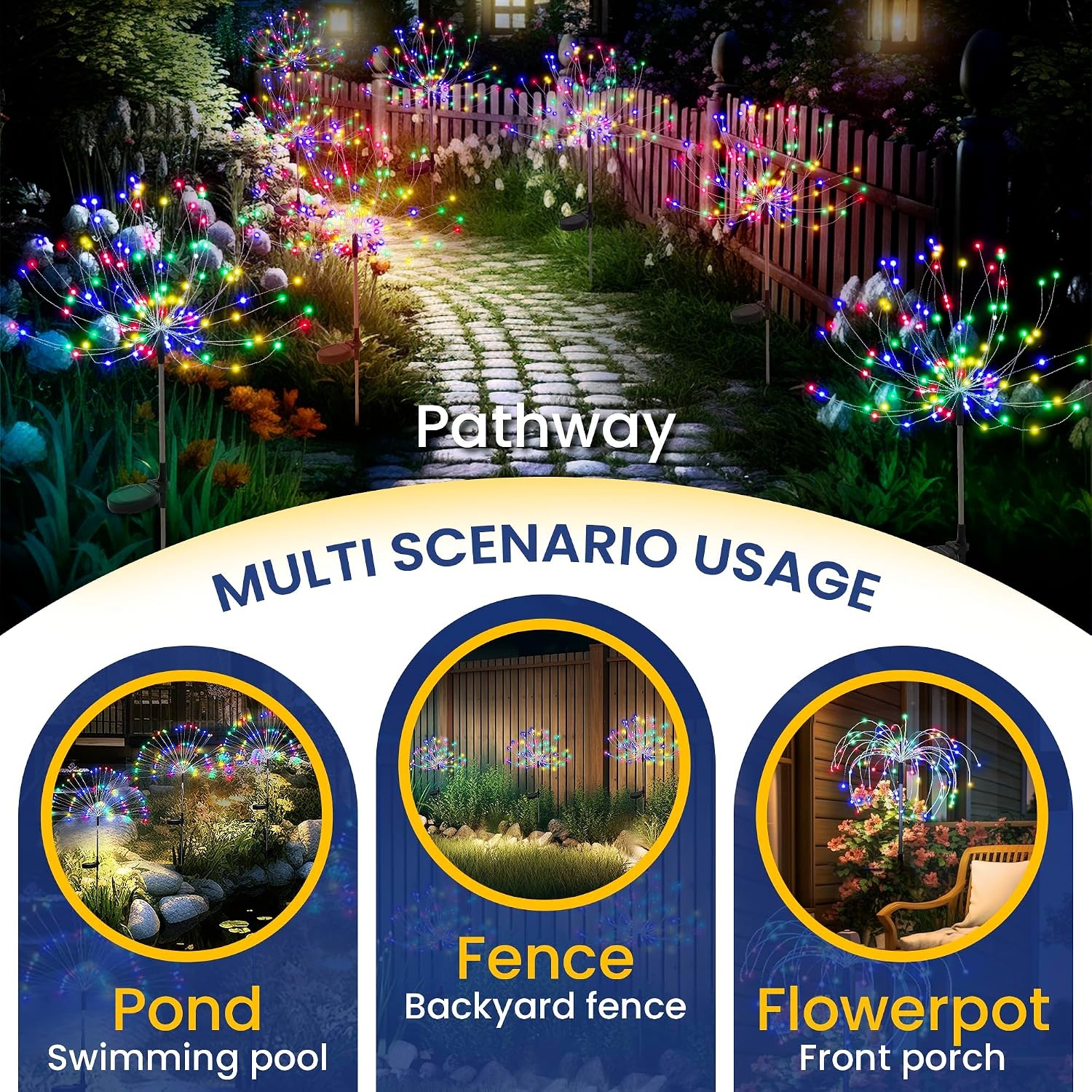 image:imageGIGALUMI 2 Pack Solar Firework Lights Outdoor Garden Decor Warm WhiteMulticolor