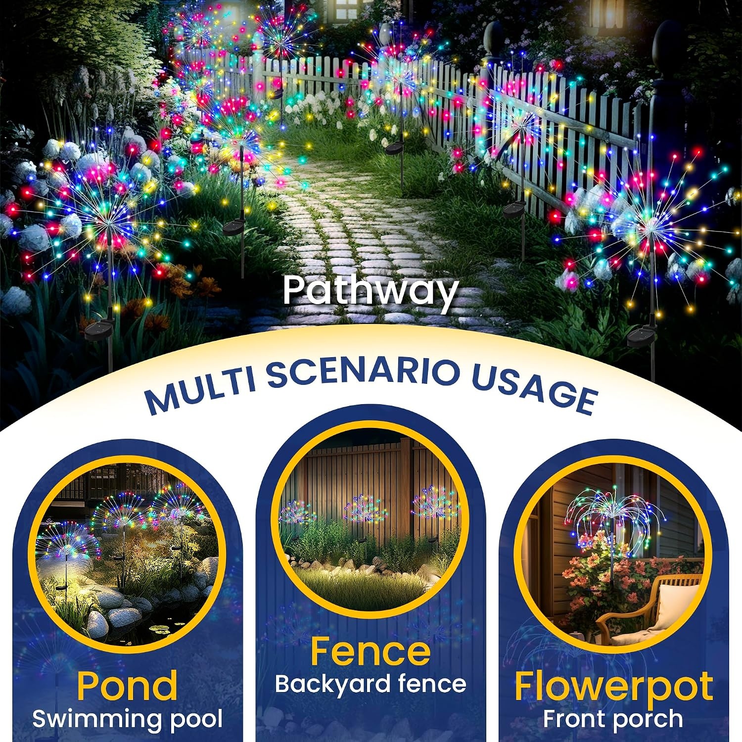 image:imageGIGALUMI 2 Pack Solar Firework Lights Outdoor Garden Decor Warm WhiteMulticolor