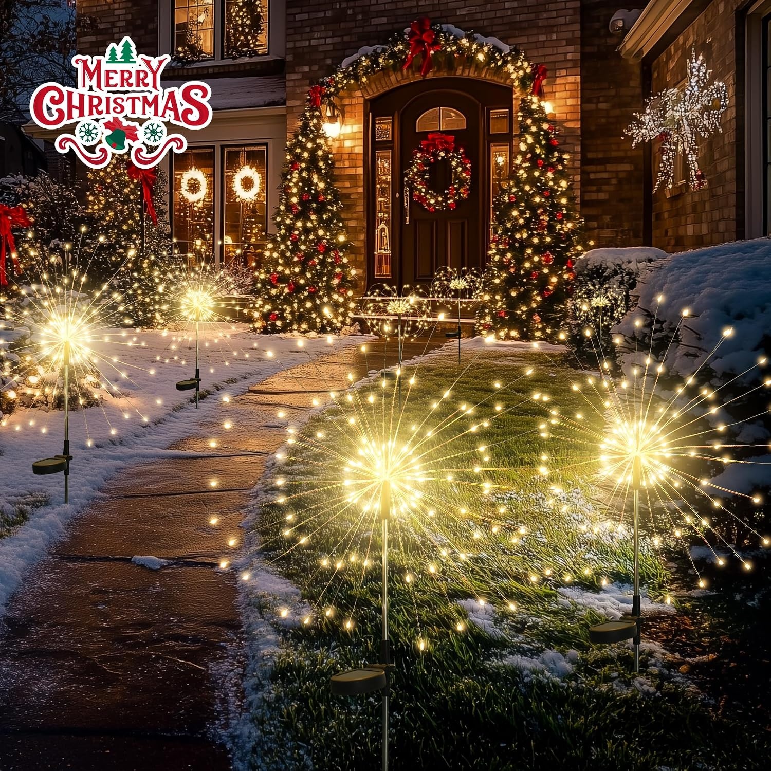 image:imageGIGALUMI 2 Pack Solar Firework Lights Outdoor Garden Decor Warm WhiteWarm White