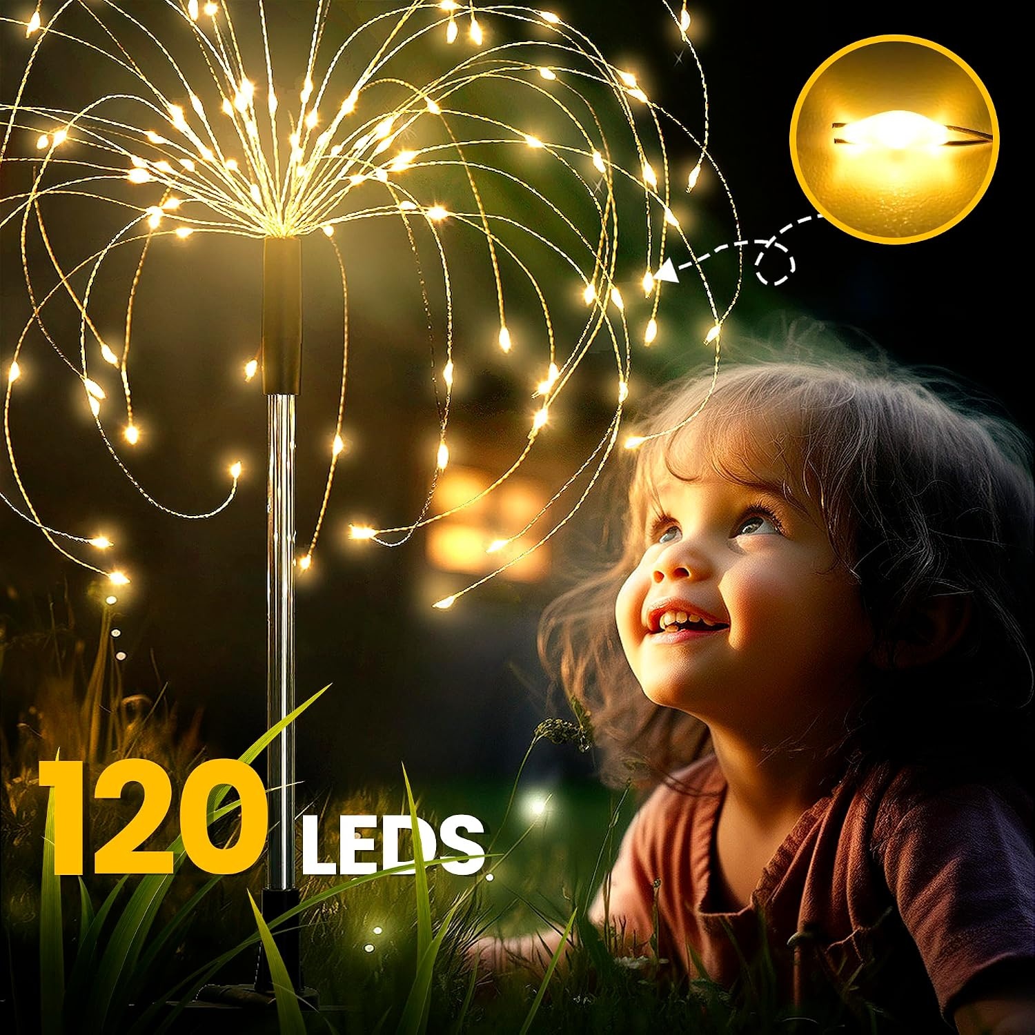 image:imageGIGALUMI 2 Pack Solar Firework Lights Outdoor Garden Decor Warm WhiteWarm White