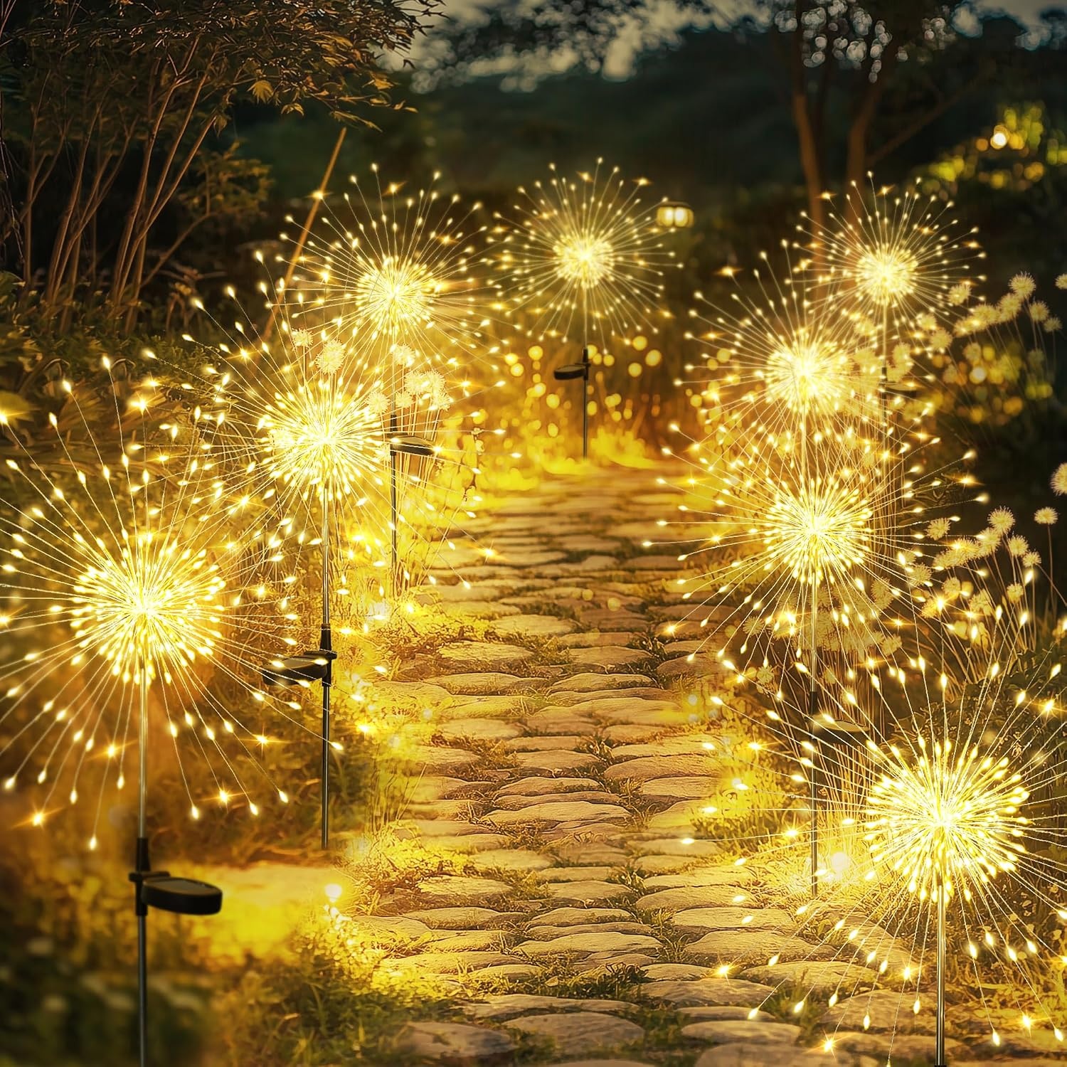 image:imageGIGALUMI 2 Pack Solar Firework Lights Outdoor Garden Decor Warm WhiteWarm White