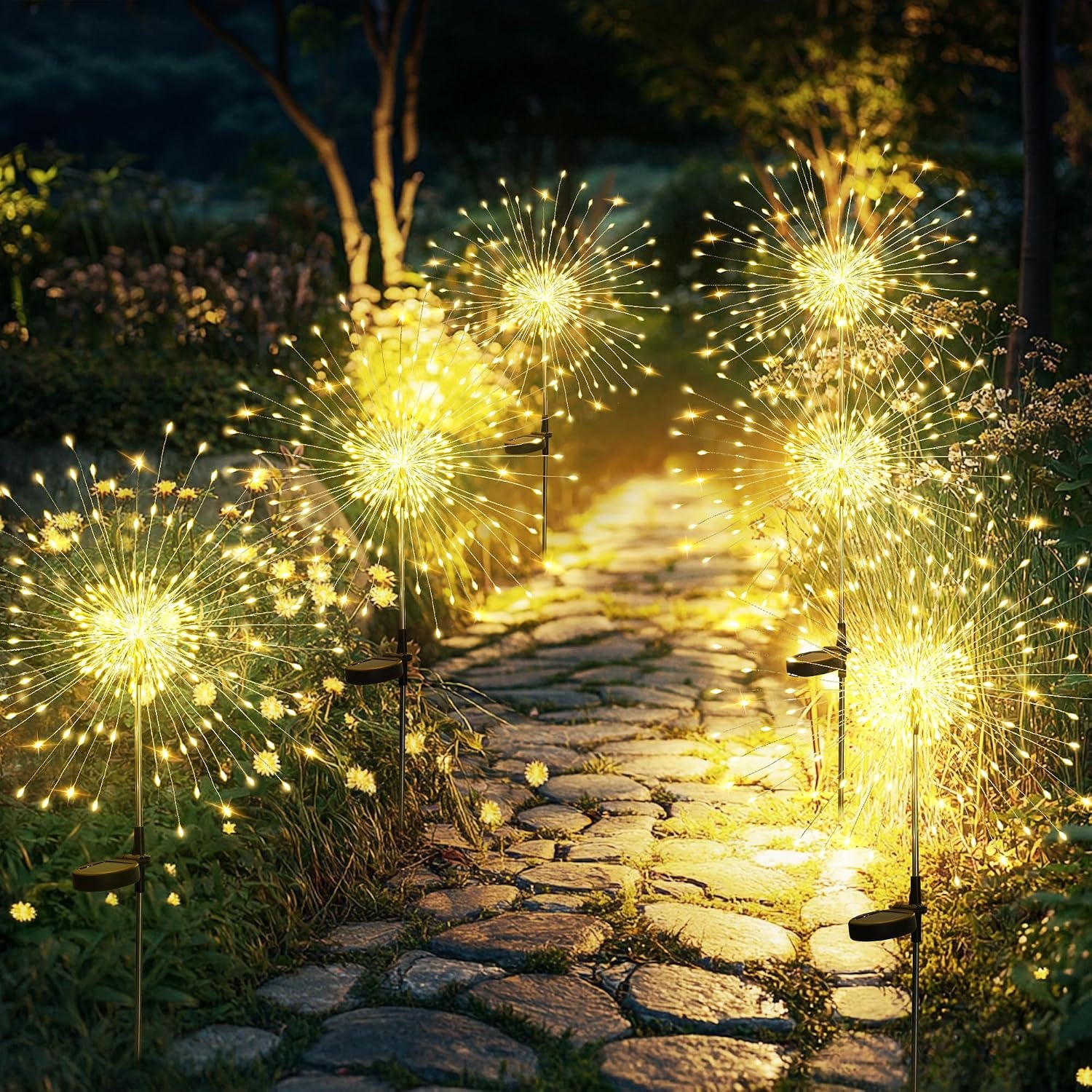 image:imageGIGALUMI 2 Pack Solar Firework Lights Outdoor Garden Decor Warm WhiteWarm White
