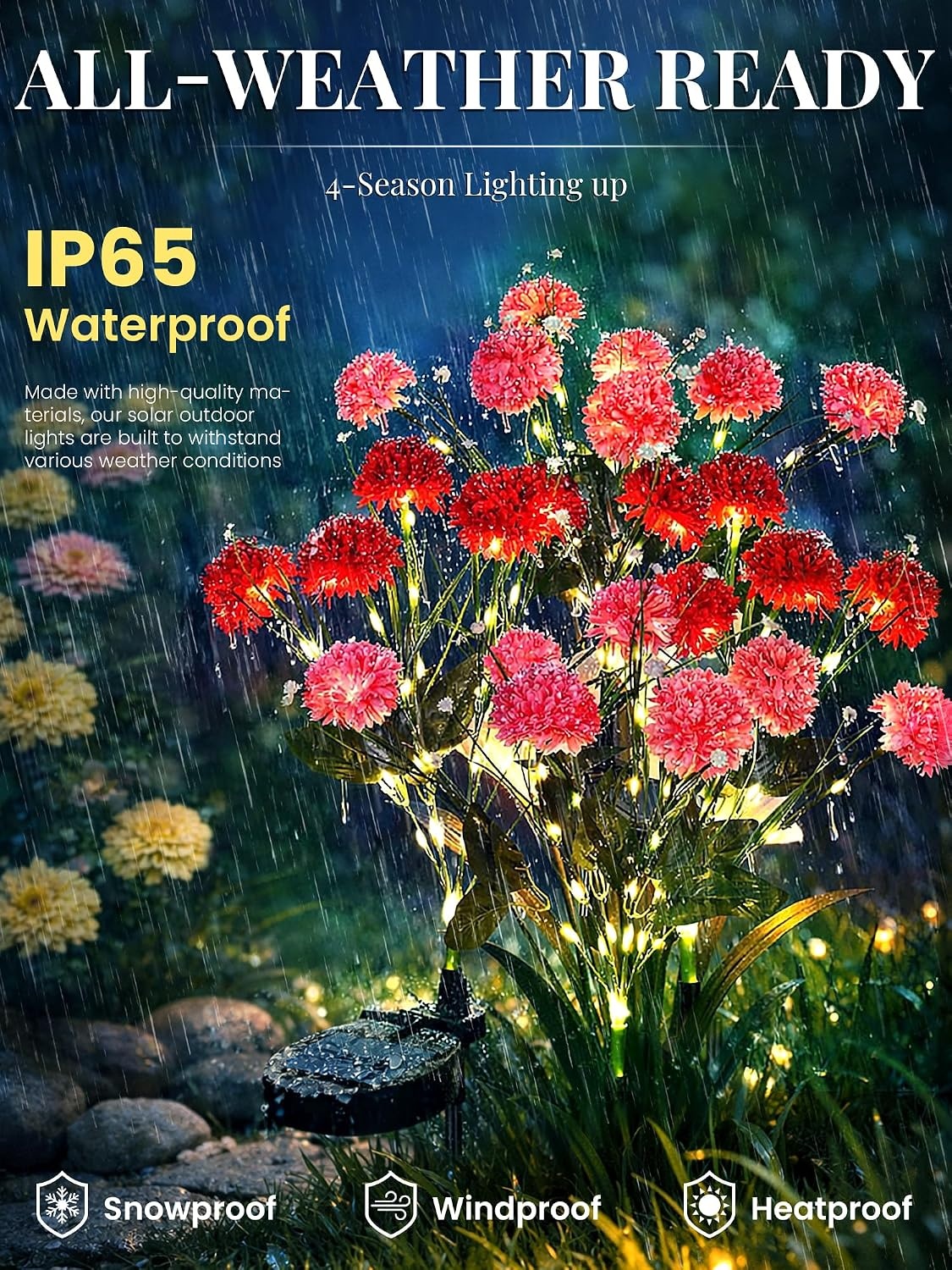 image:imageGIGALUMI 3 Pack Solar 21 Chrysanthemum Flowers Outdoor 2 Modes MultiColorPinkRed