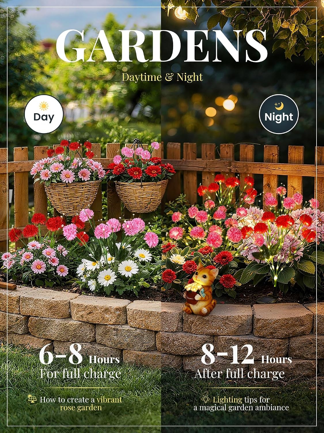 image:imageGIGALUMI 3 Pack Solar 21 Chrysanthemum Flowers Outdoor 2 Modes MultiColorPinkRed