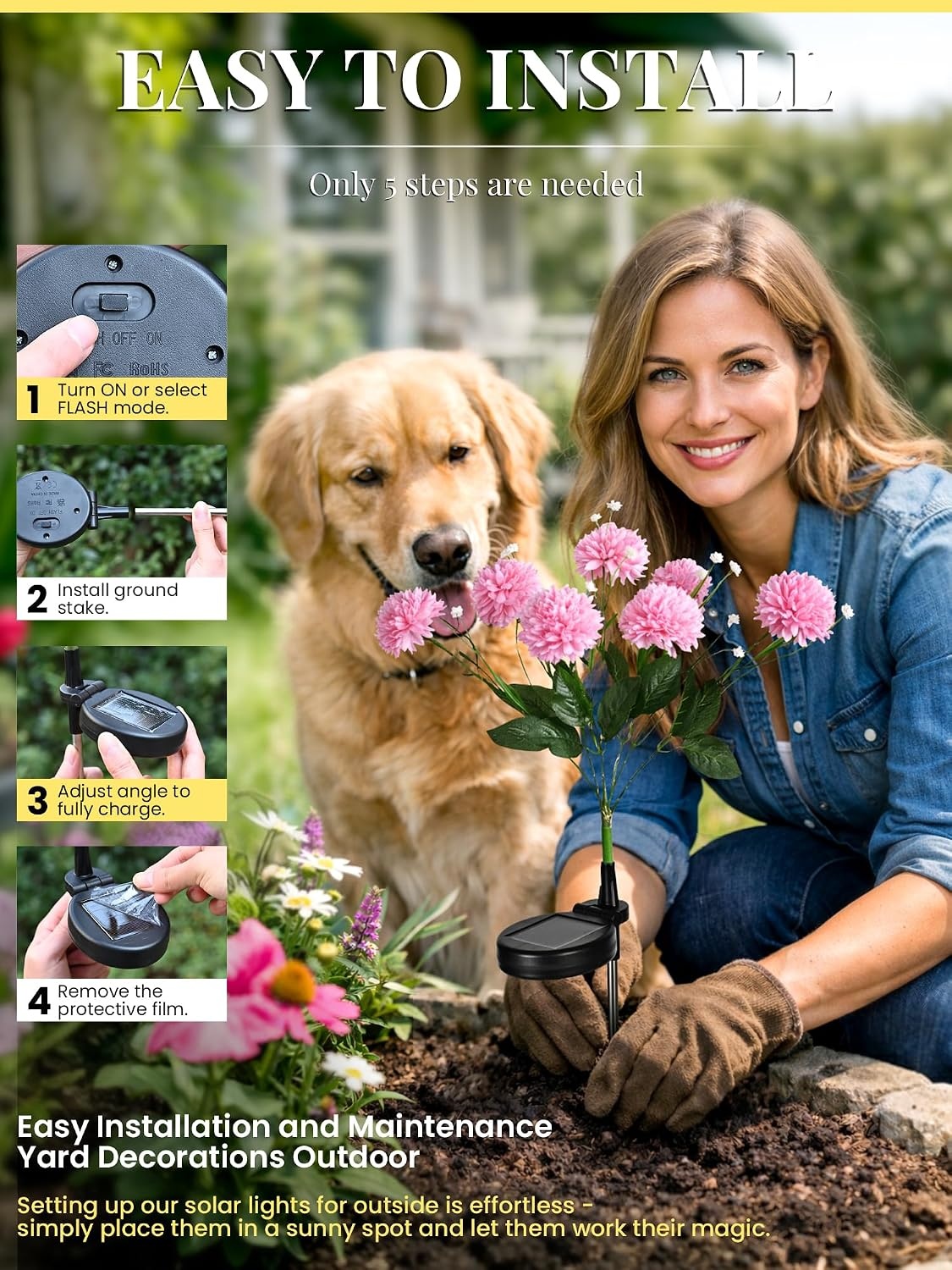 image:imageGIGALUMI 3 Pack Solar 21 Chrysanthemum Flowers Outdoor 2 Modes MultiColorPinkRed