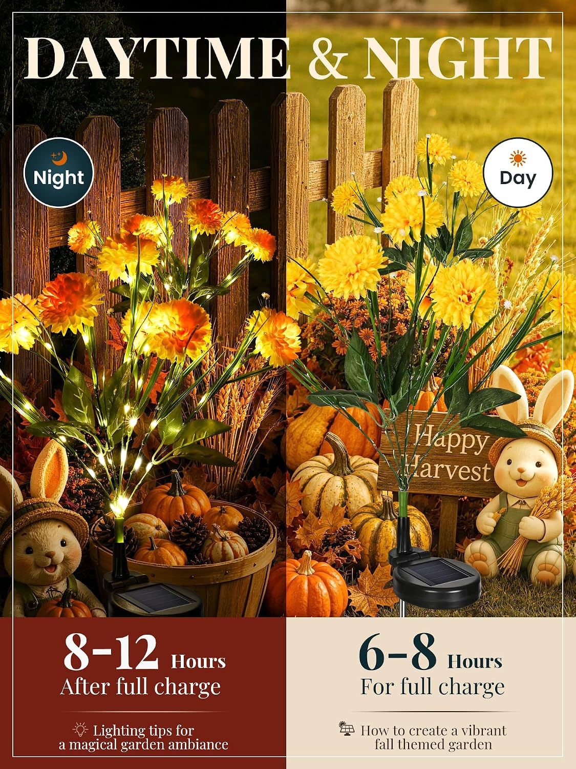 image:imageGIGALUMI 3 Pack Solar 21 Chrysanthemum Flowers Outdoor 2 Modes MultiColorYellow