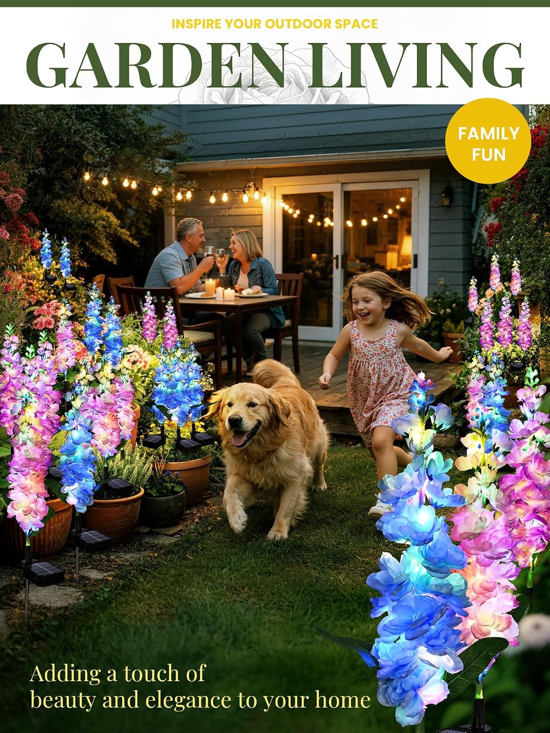 image:imageGIGALUMI 3 Pack Solar Delphinium Flowers Outdoor 2 Modes MulticoloredMulticolor