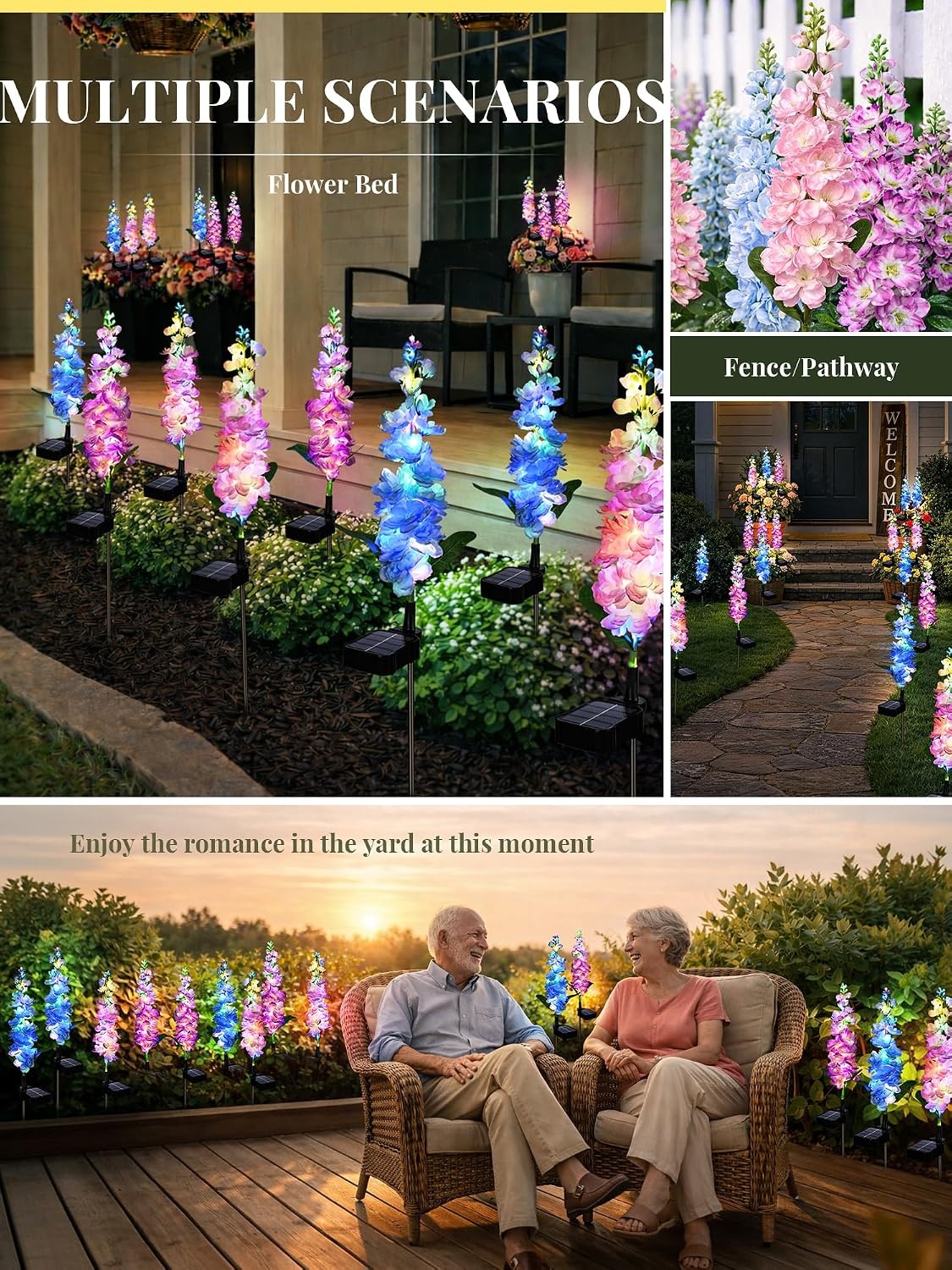 image:imageGIGALUMI 3 Pack Solar Delphinium Flowers Outdoor 2 Modes MulticoloredMulticolor