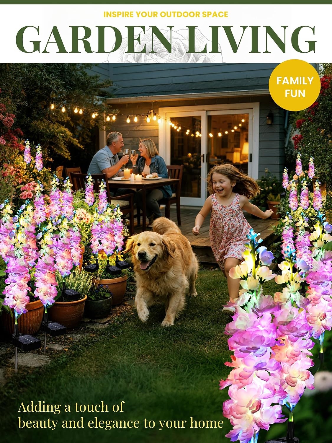 image:imageGIGALUMI 3 Pack Solar Delphinium Flowers Outdoor 2 Modes MulticoloredPink