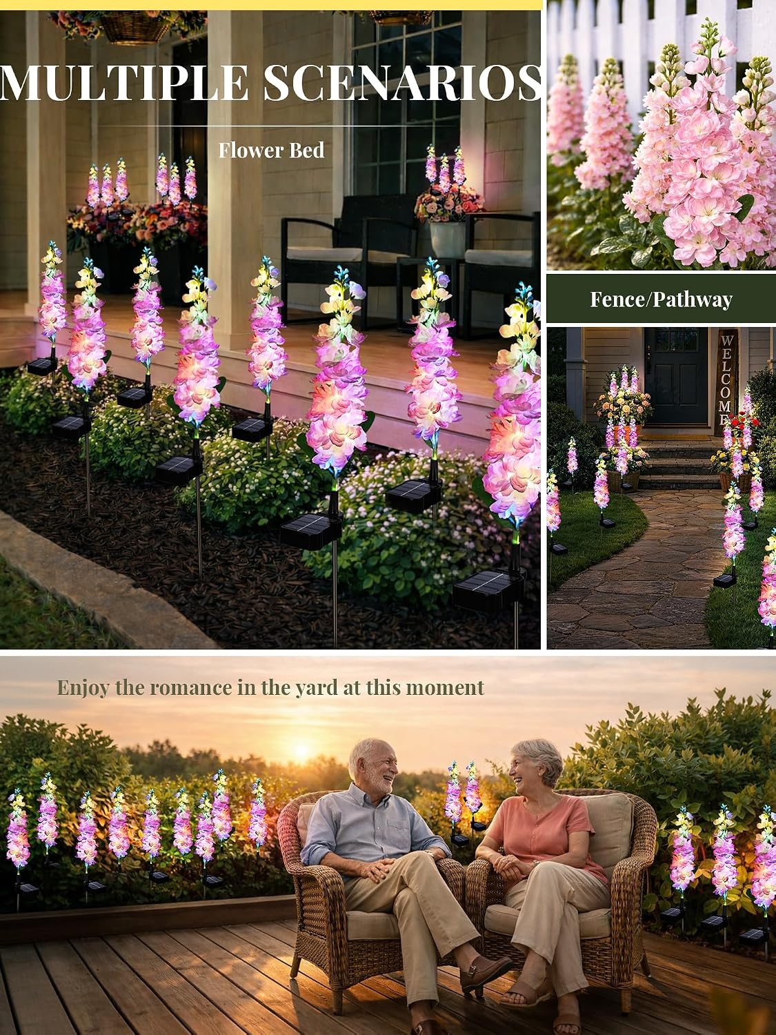 image:imageGIGALUMI 3 Pack Solar Delphinium Flowers Outdoor 2 Modes MulticoloredPink