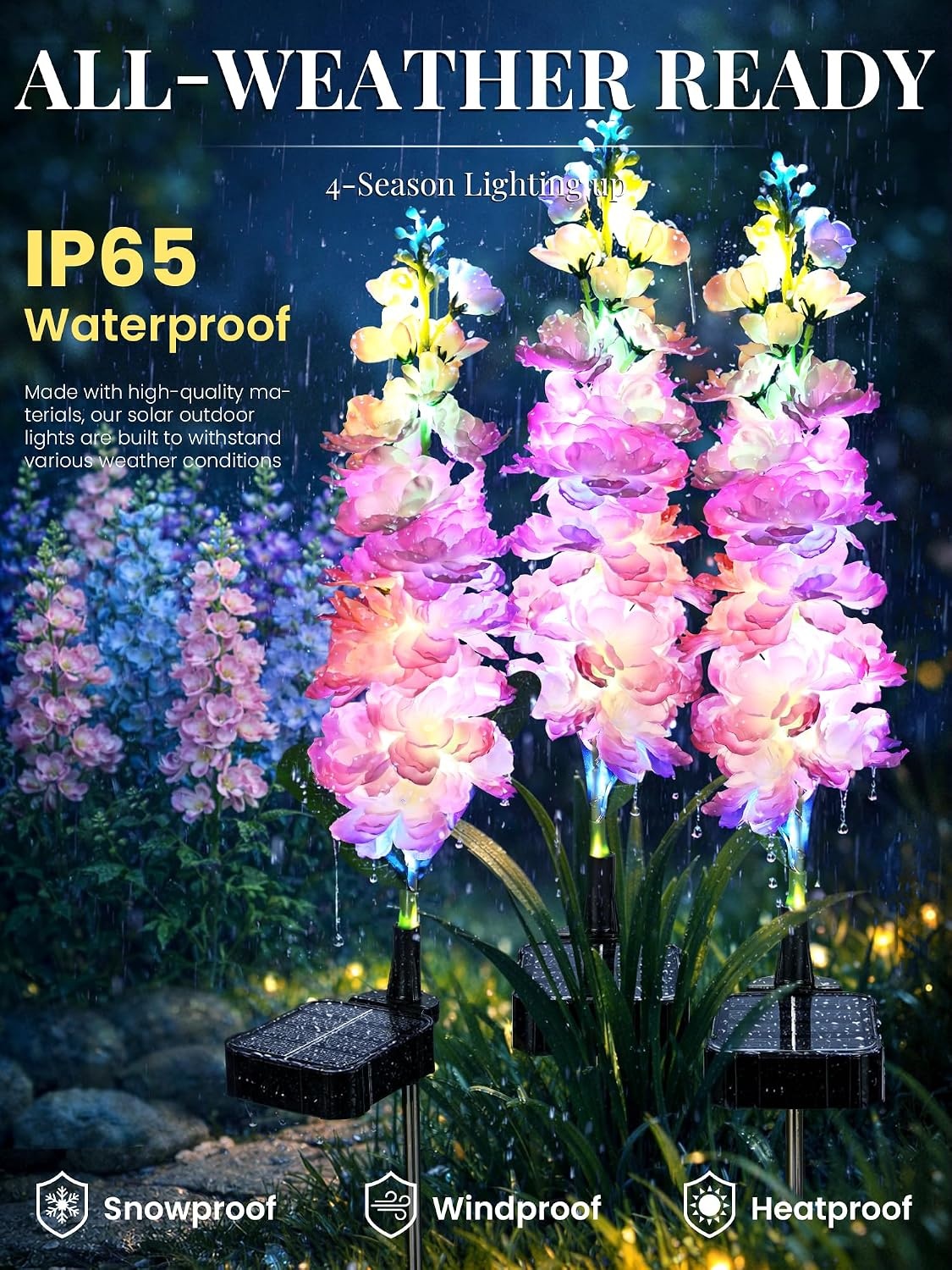 image:imageGIGALUMI 3 Pack Solar Delphinium Flowers Outdoor 2 Modes MulticoloredPink