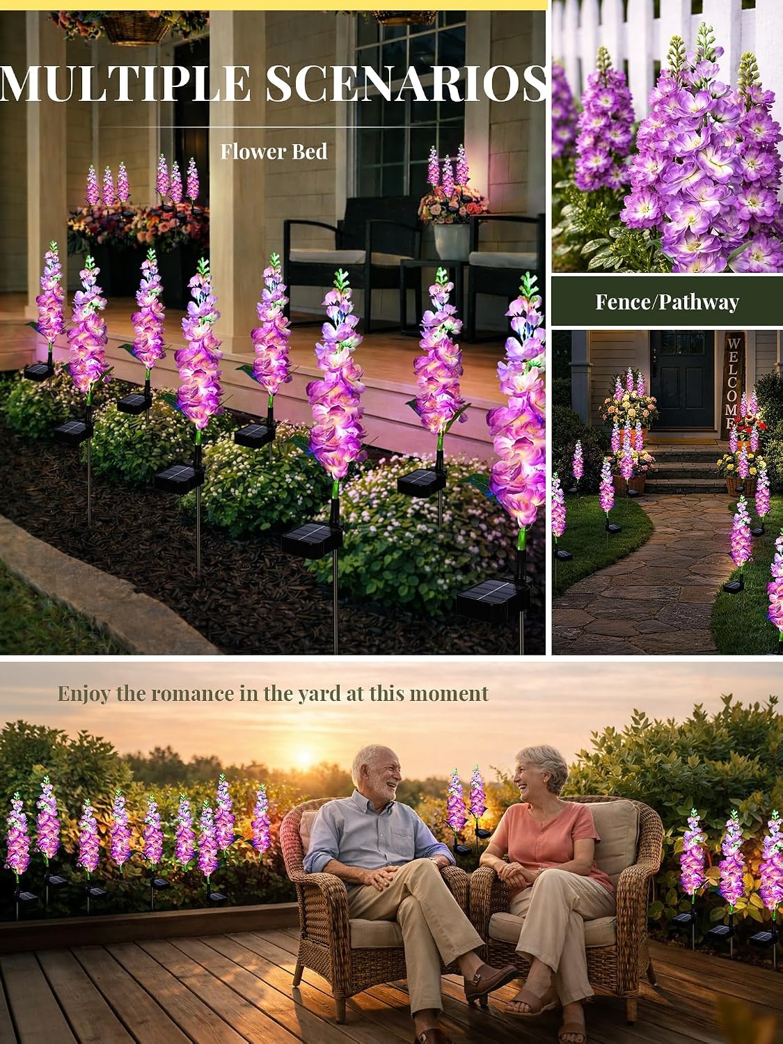 image:imageGIGALUMI 3 Pack Solar Delphinium Flowers Outdoor 2 Modes MulticoloredPurple