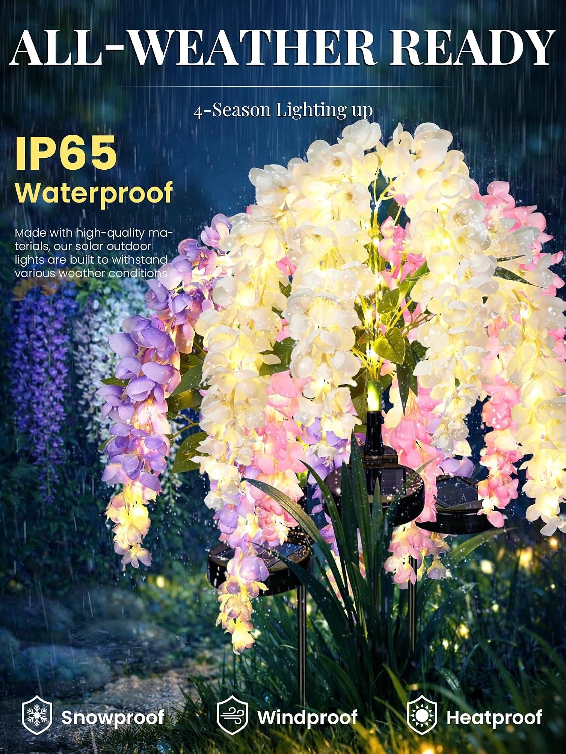 image:imageGIGALUMI 3 Pack Solar Wisteria Flowers Outdoor 2 Modes MulticoloredMulticolor