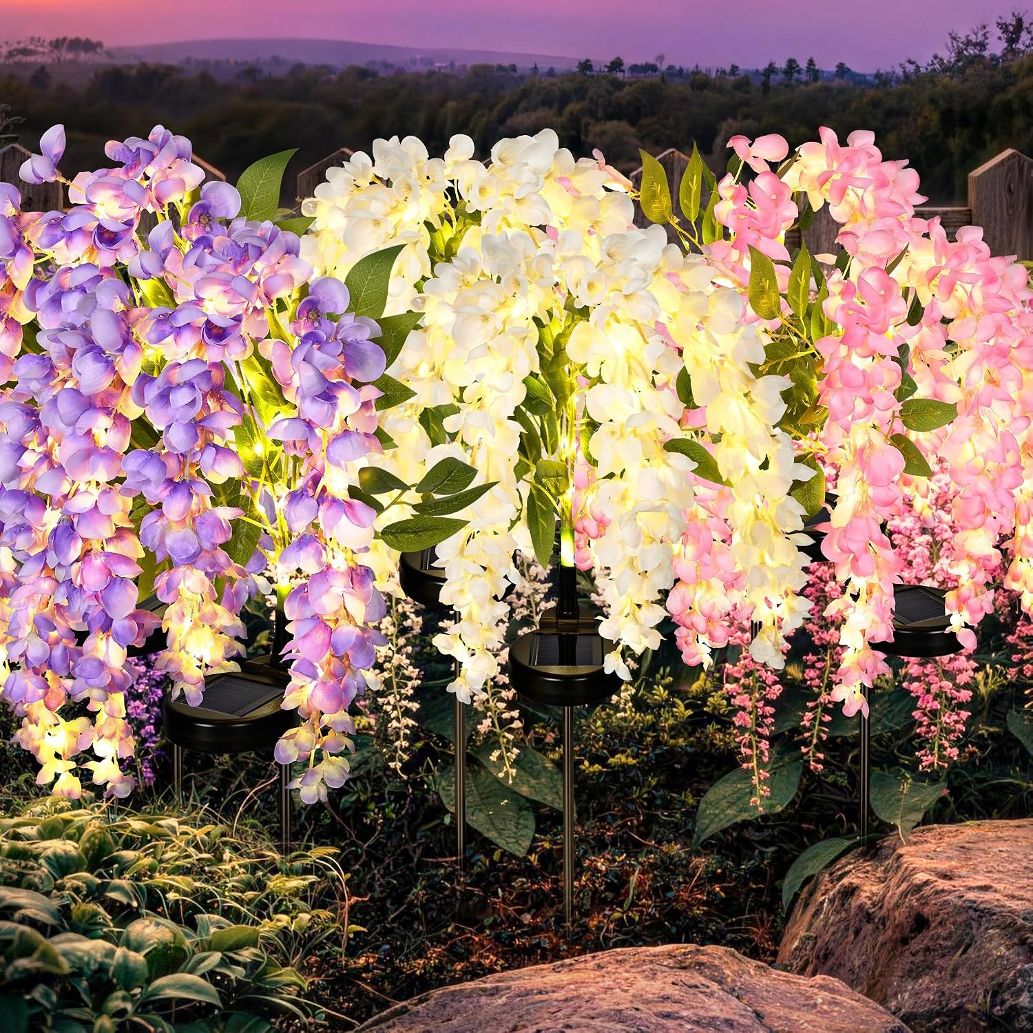 image:imageGIGALUMI 3 Pack Solar Wisteria Flowers Outdoor 2 Modes MulticoloredMulticolor