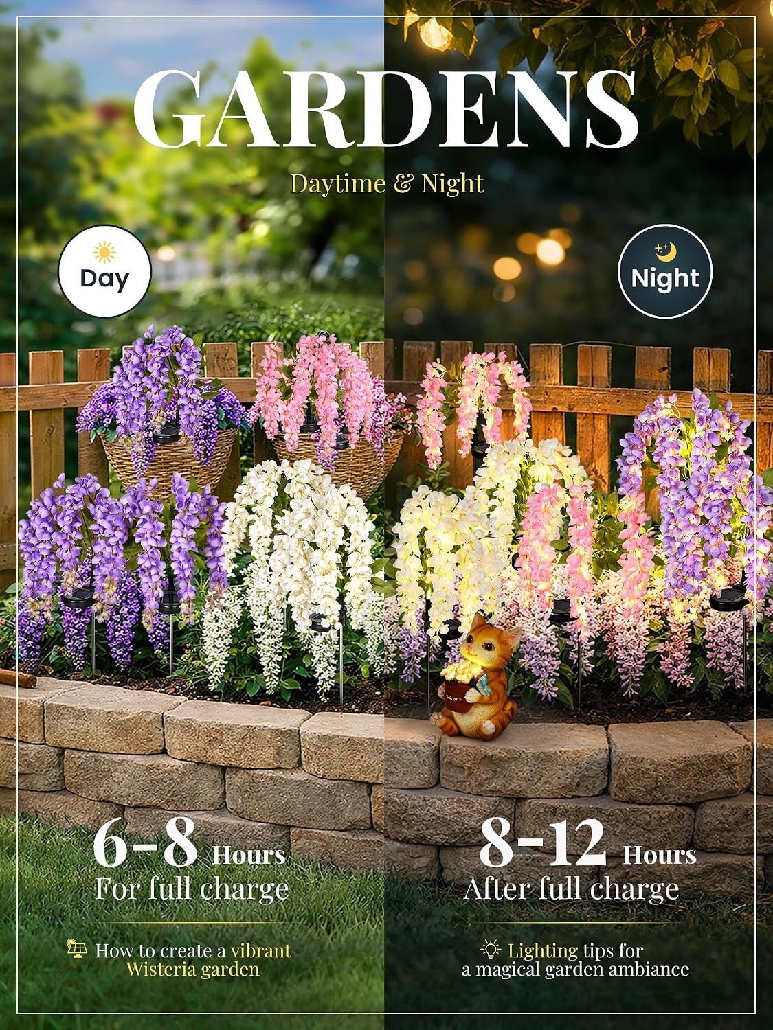 image:imageGIGALUMI 3 Pack Solar Wisteria Flowers Outdoor 2 Modes MulticoloredMulticolor