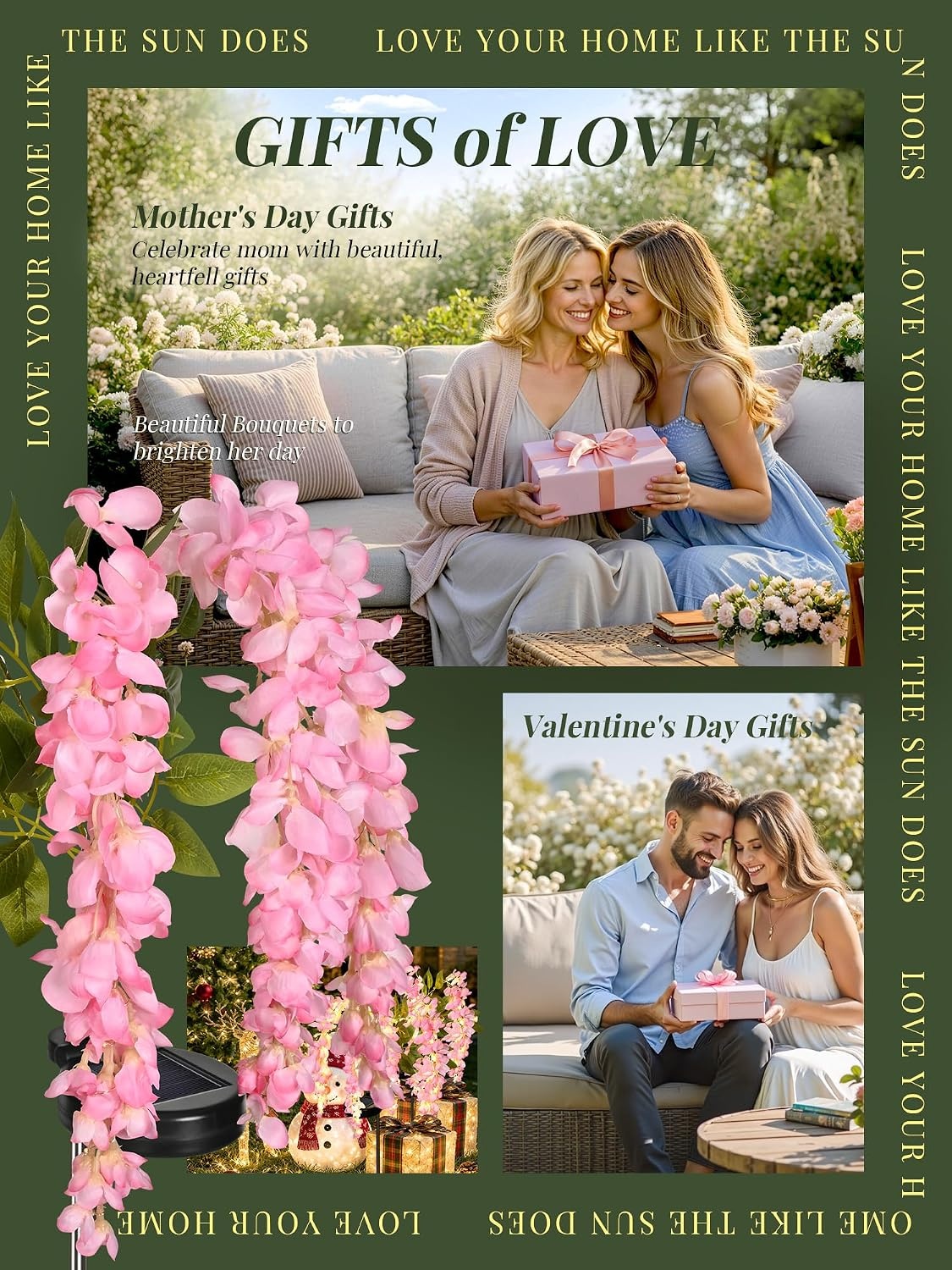 image:imageGIGALUMI 3 Pack Solar Wisteria Flowers Outdoor 2 Modes MulticoloredPink