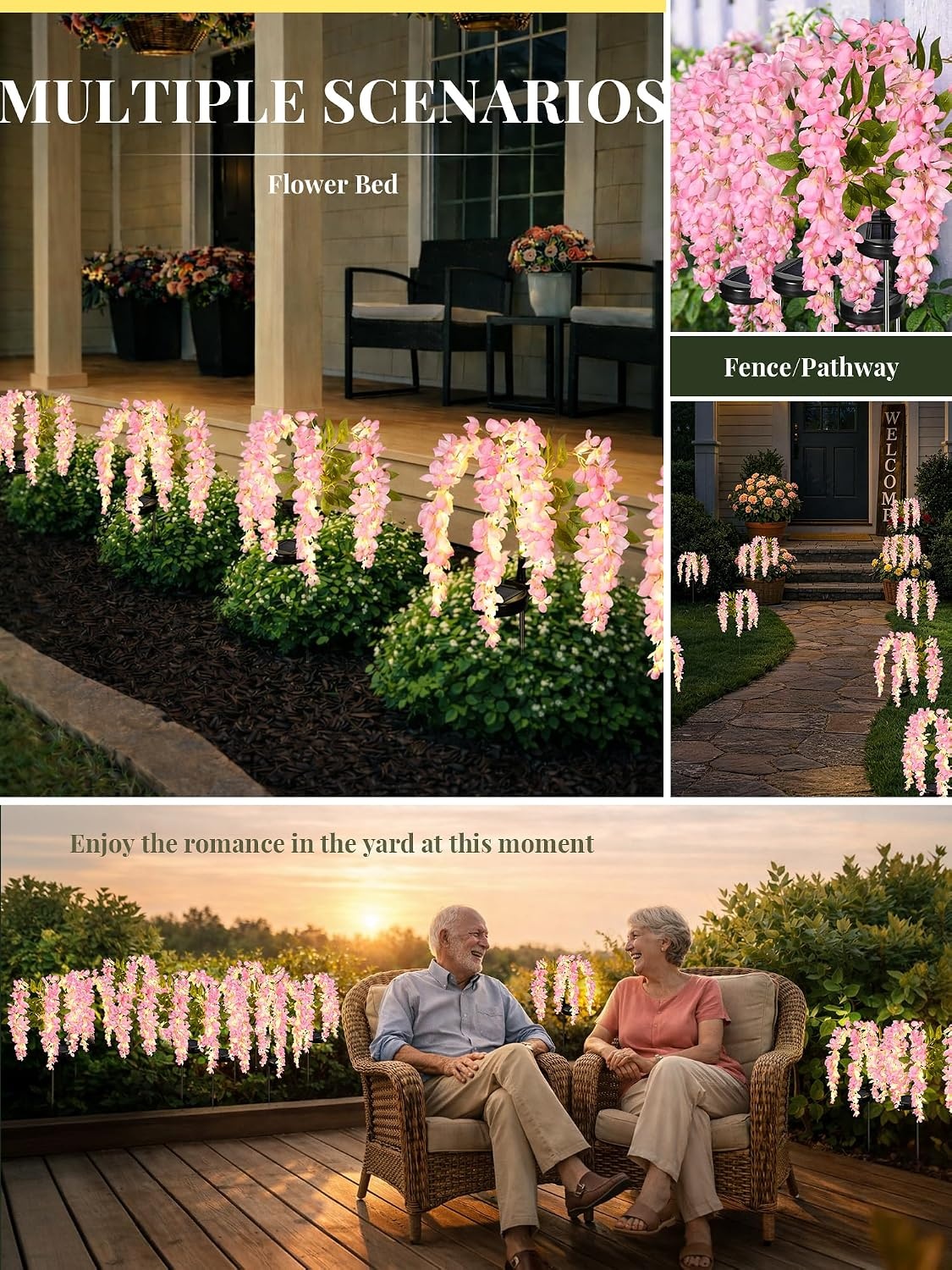 image:imageGIGALUMI 3 Pack Solar Wisteria Flowers Outdoor 2 Modes MulticoloredPink