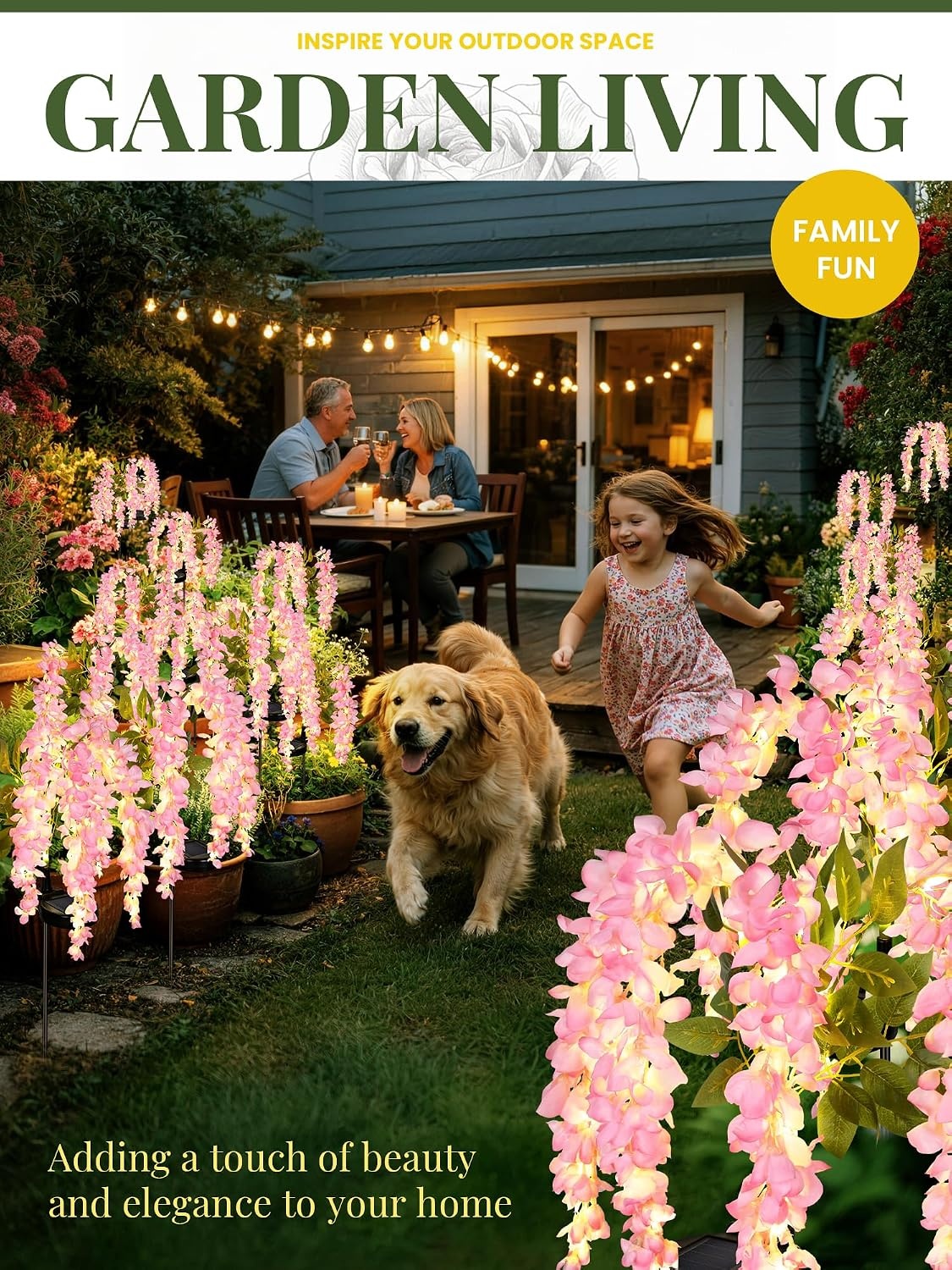 image:imageGIGALUMI 3 Pack Solar Wisteria Flowers Outdoor 2 Modes MulticoloredPink