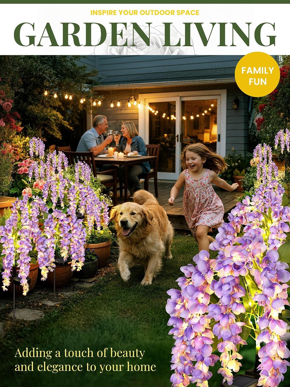 image:imageGIGALUMI 3 Pack Solar Wisteria Flowers Outdoor 2 Modes MulticoloredPurple