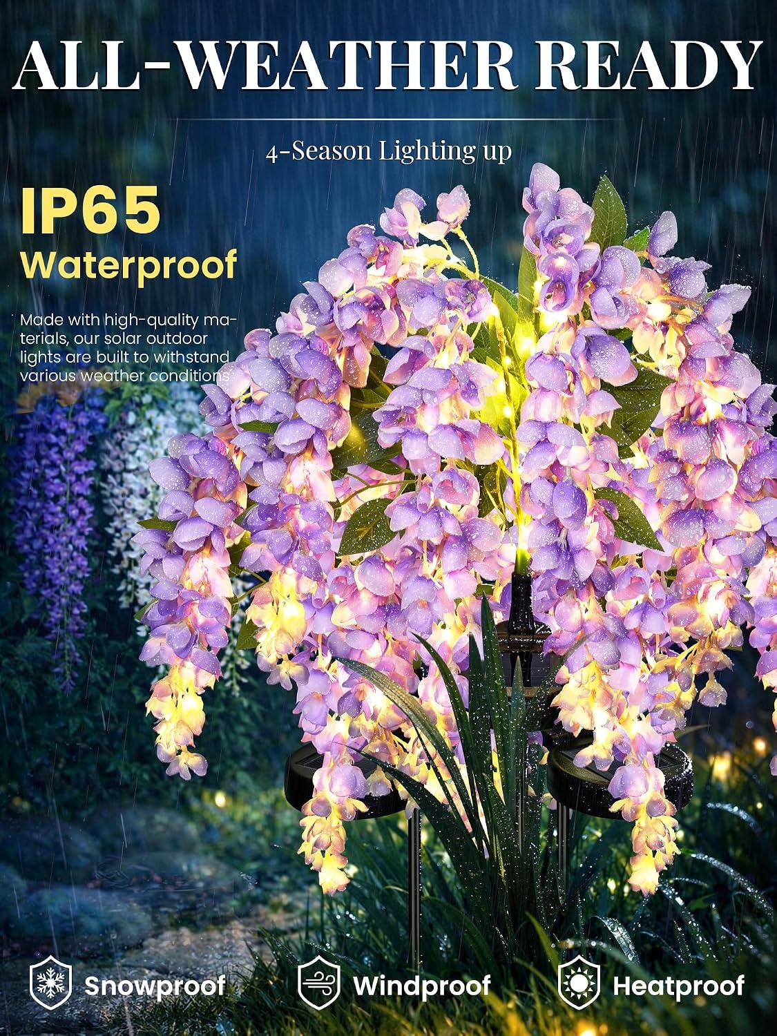 image:imageGIGALUMI 3 Pack Solar Wisteria Flowers Outdoor 2 Modes MulticoloredPurple