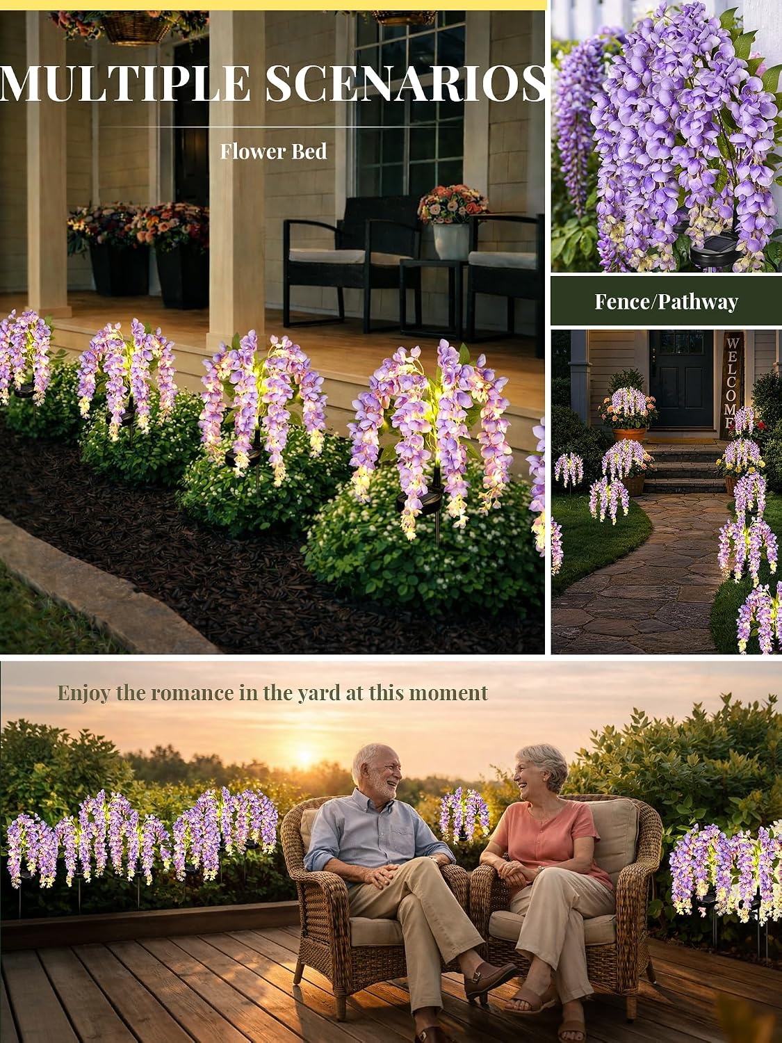 image:imageGIGALUMI 3 Pack Solar Wisteria Flowers Outdoor 2 Modes MulticoloredPurple