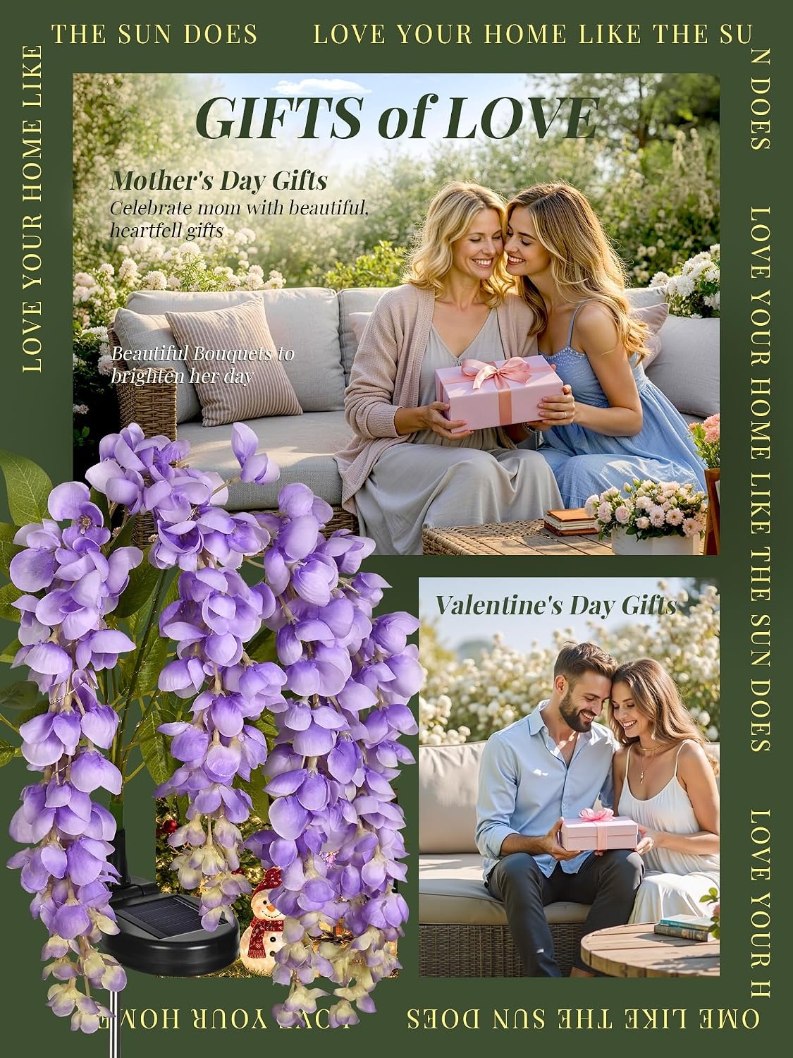 image:imageGIGALUMI 3 Pack Solar Wisteria Flowers Outdoor 2 Modes MulticoloredPurple