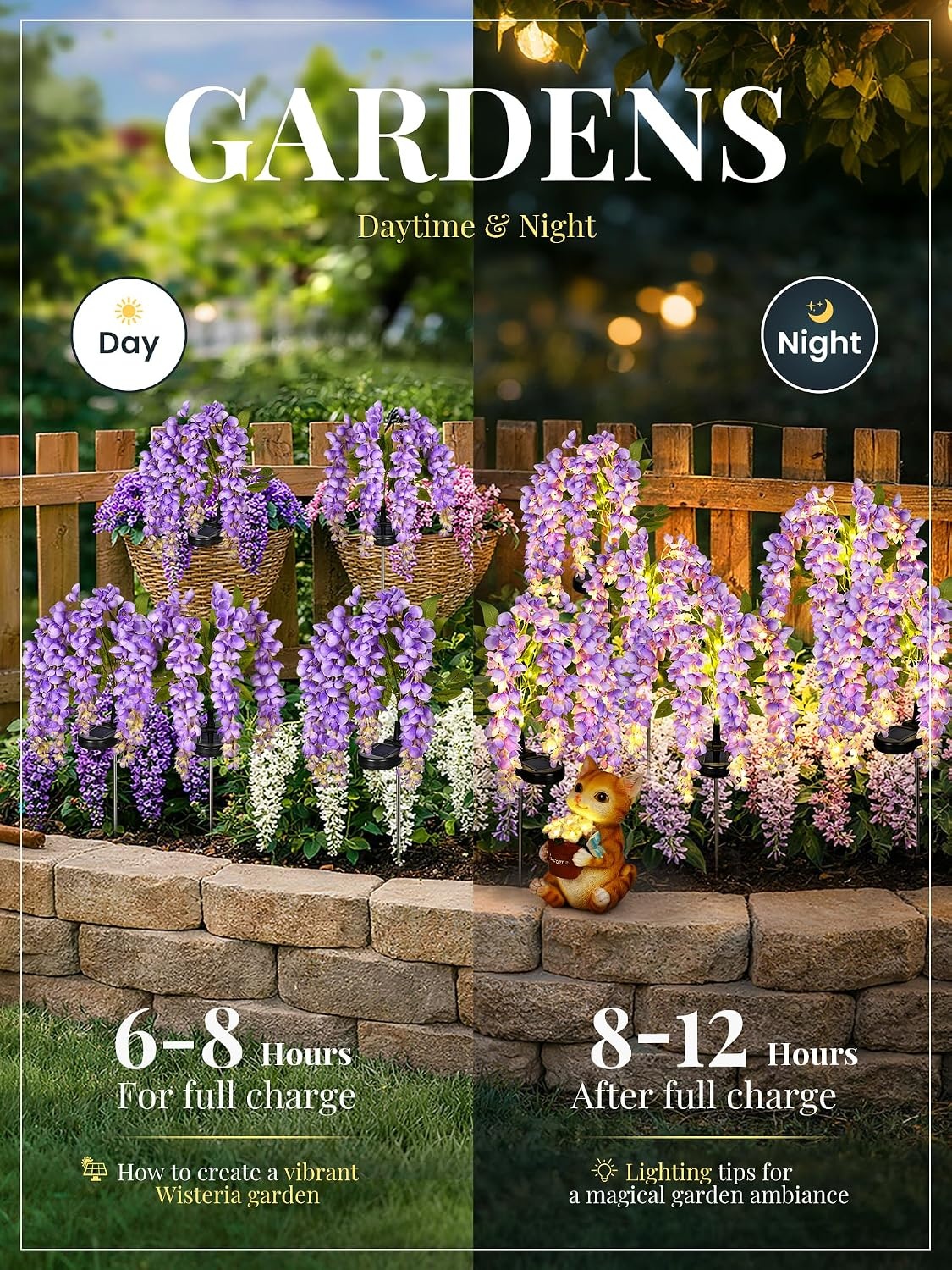 image:imageGIGALUMI 3 Pack Solar Wisteria Flowers Outdoor 2 Modes MulticoloredPurple