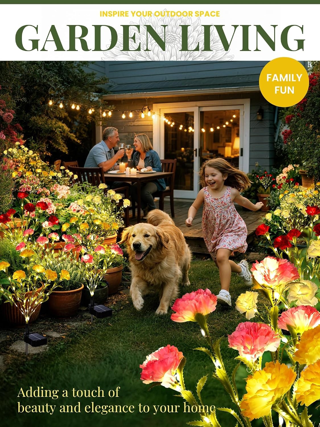 image:imageGIGALUMI 4 Pack Solar 28 Carnations Flowers Outdoor 2 Modes MulticoloredMulticolor