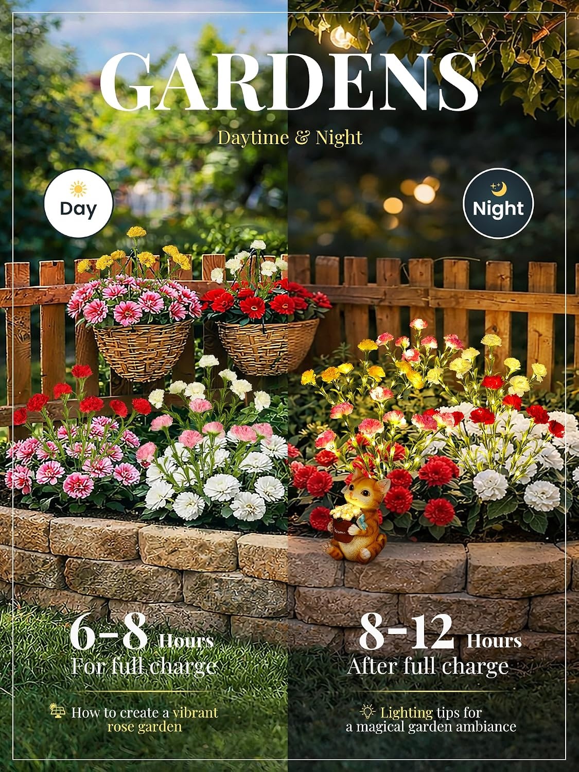 image:imageGIGALUMI 4 Pack Solar 28 Carnations Flowers Outdoor 2 Modes MulticoloredMulticolor