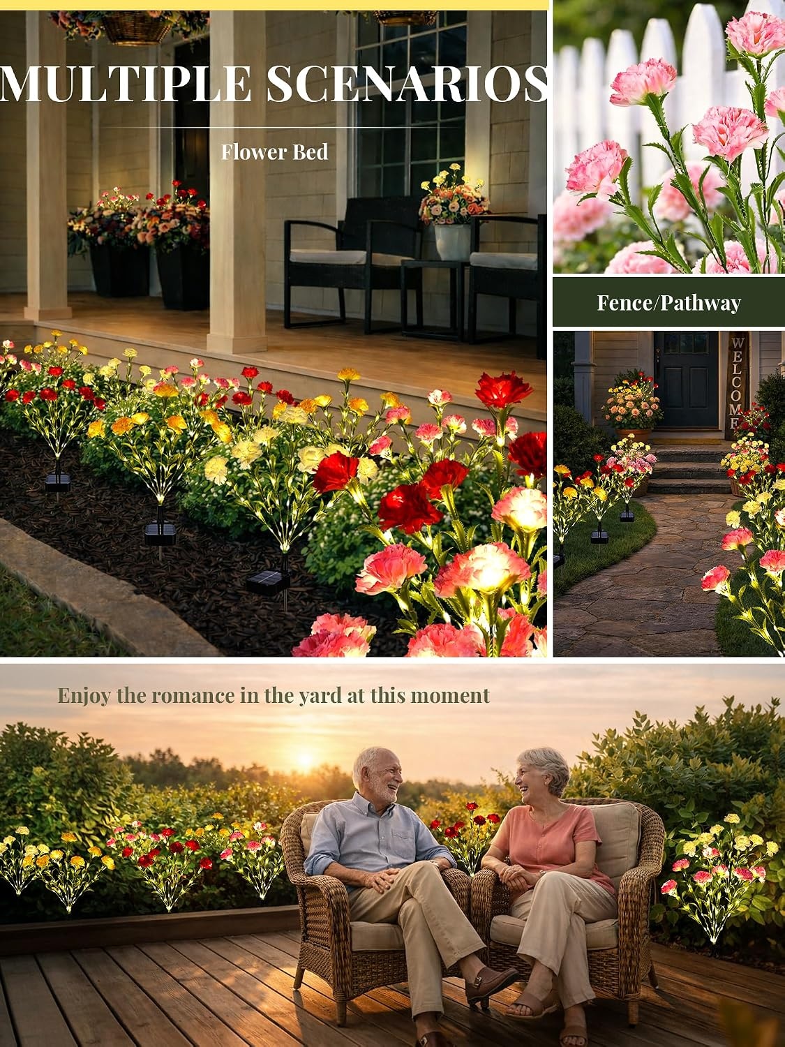 image:imageGIGALUMI 4 Pack Solar 28 Carnations Flowers Outdoor 2 Modes MulticoloredMulticolor