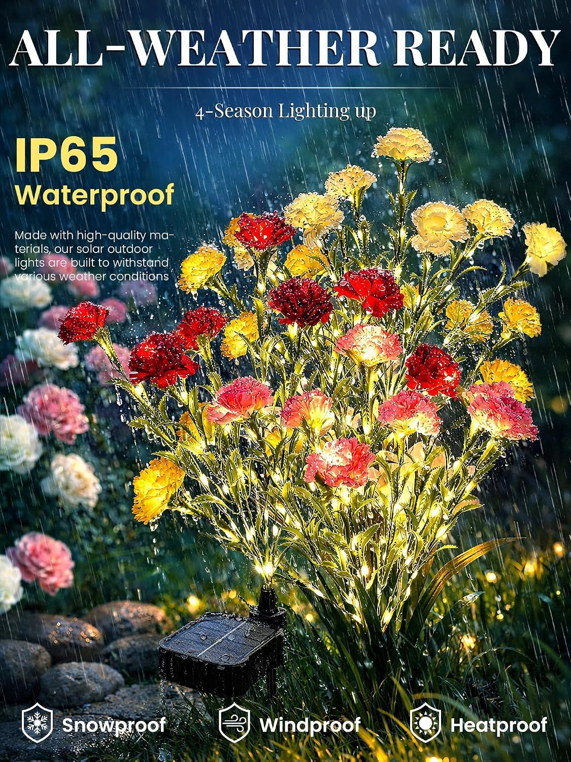 image:imageGIGALUMI 4 Pack Solar 28 Carnations Flowers Outdoor 2 Modes MulticoloredMulticolor