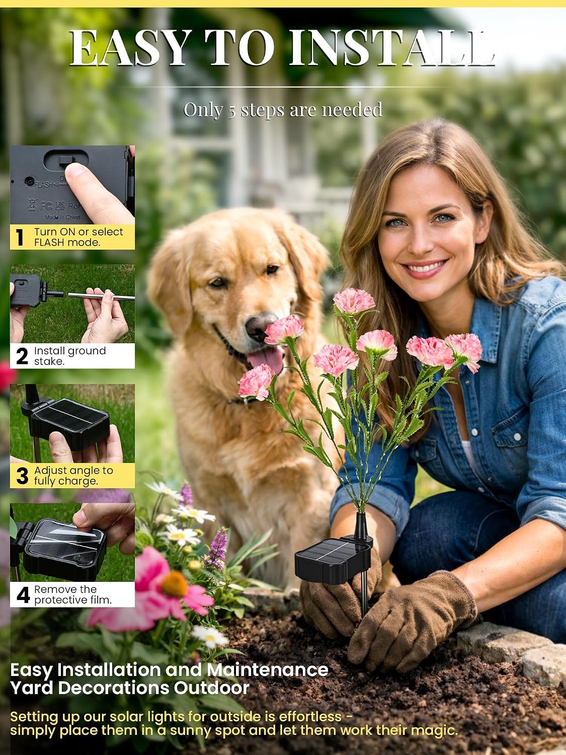 image:imageGIGALUMI 4 Pack Solar 28 Carnations Flowers Outdoor 2 Modes MulticoloredMulticolor