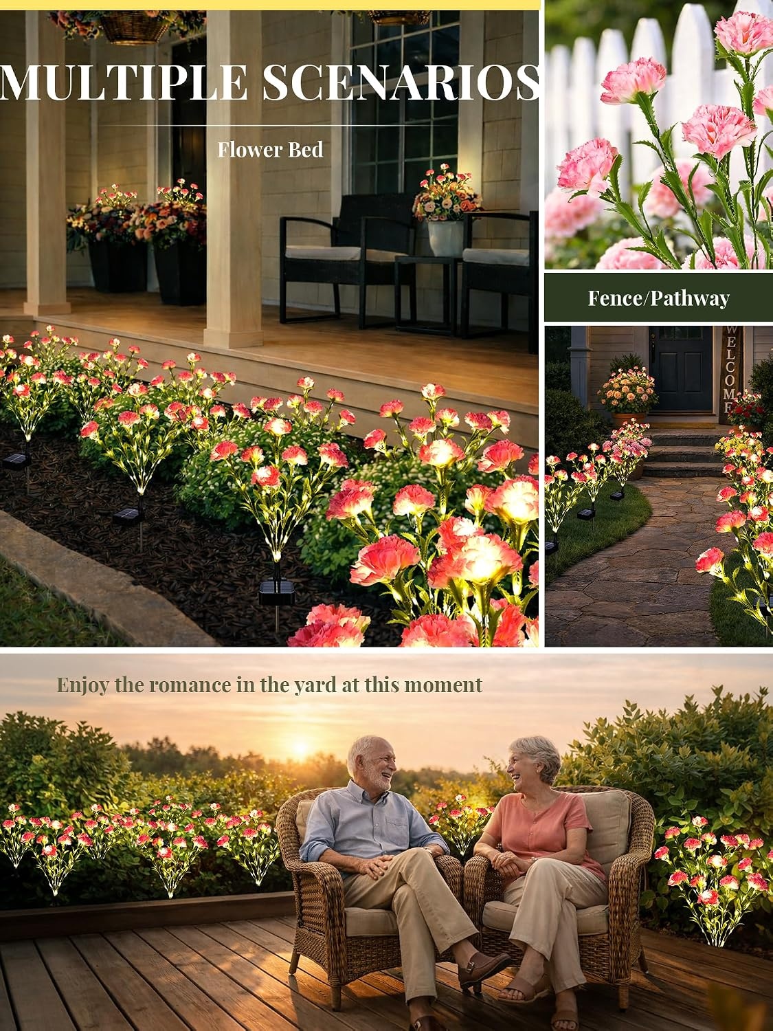image:imageGIGALUMI 4 Pack Solar 28 Carnations Flowers Outdoor 2 Modes MulticoloredPink
