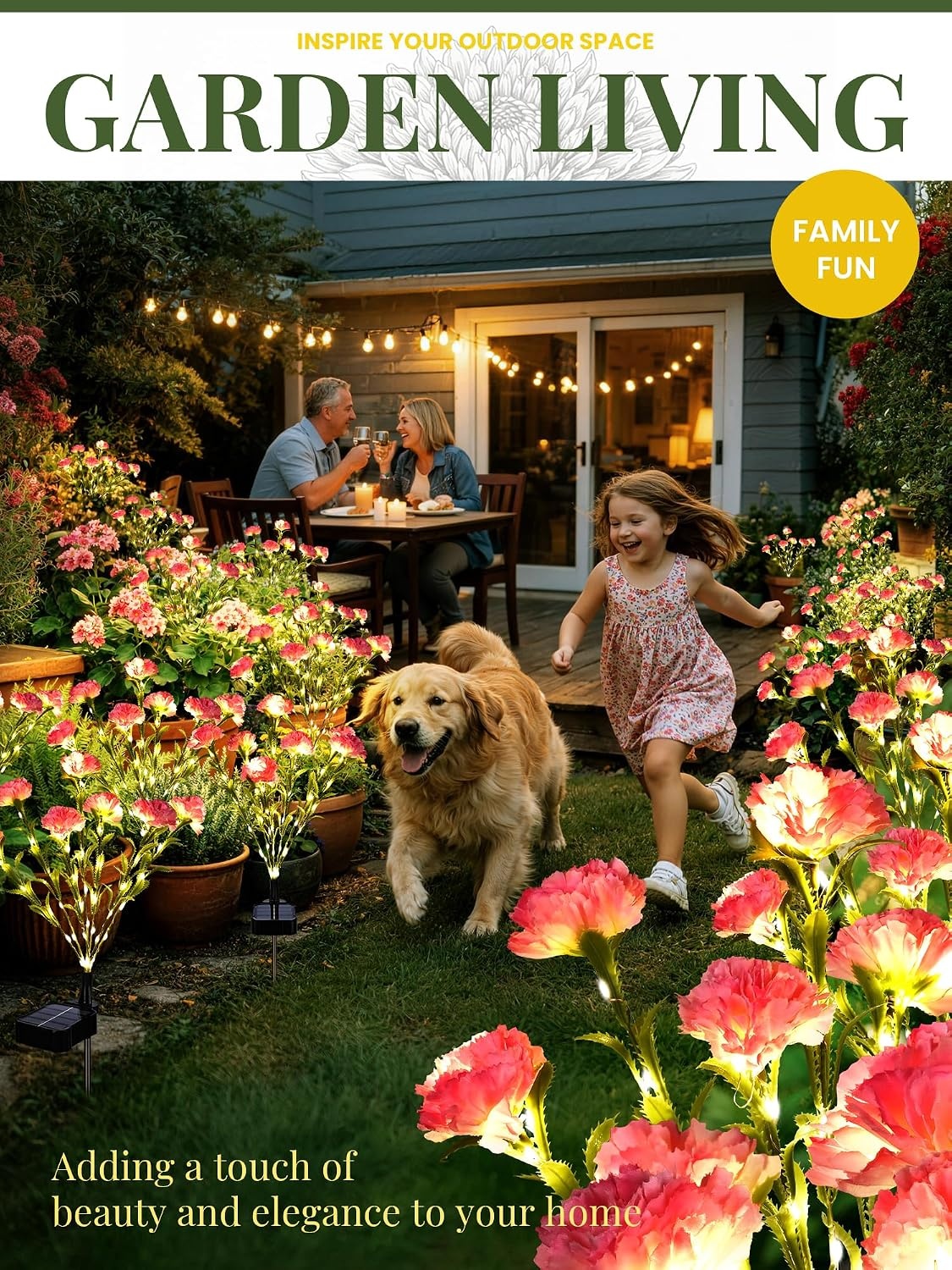 image:imageGIGALUMI 4 Pack Solar 28 Carnations Flowers Outdoor 2 Modes MulticoloredPink