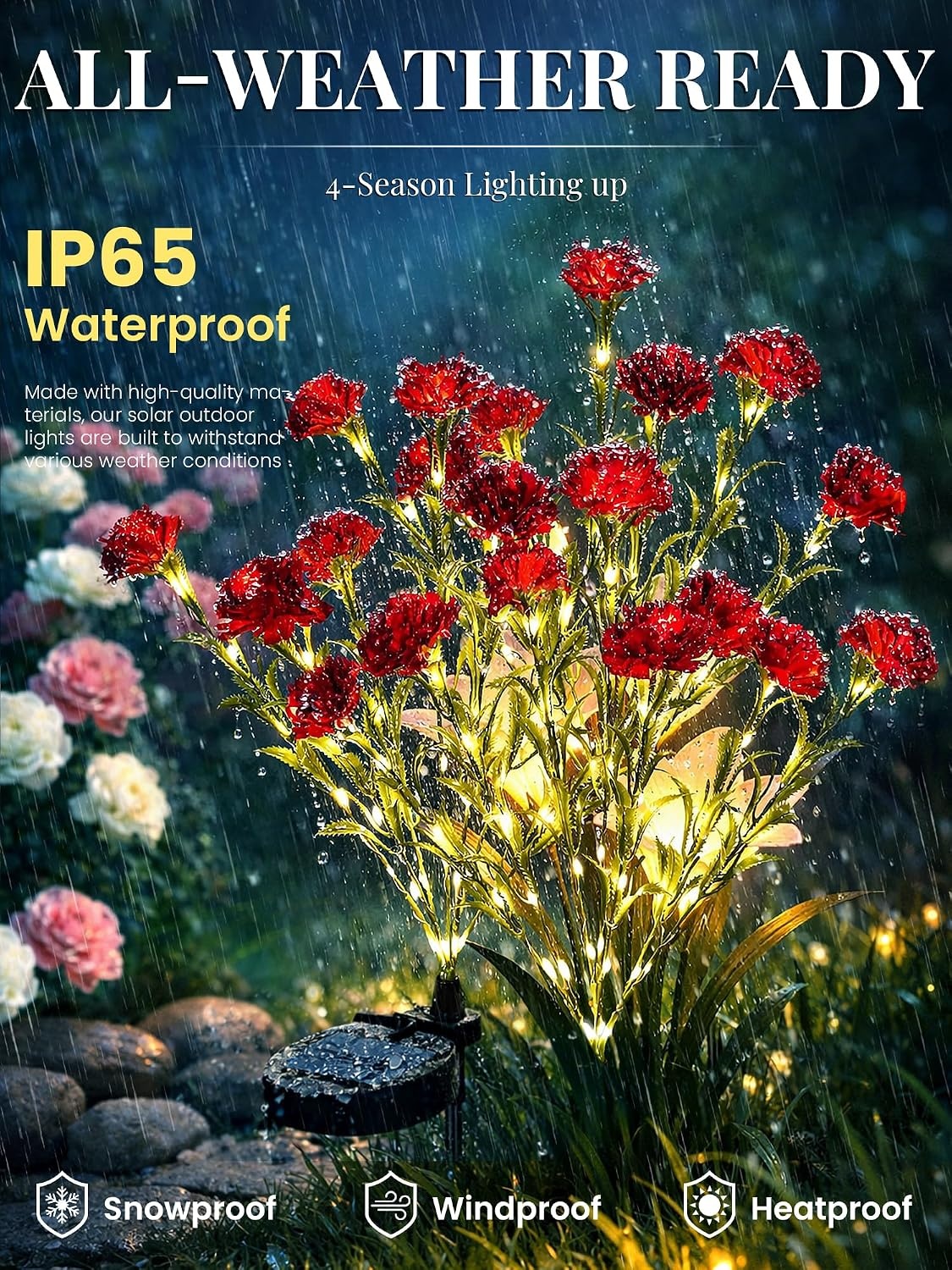 image:imageGIGALUMI 4 Pack Solar 28 Carnations Flowers Outdoor 2 Modes MulticoloredRed