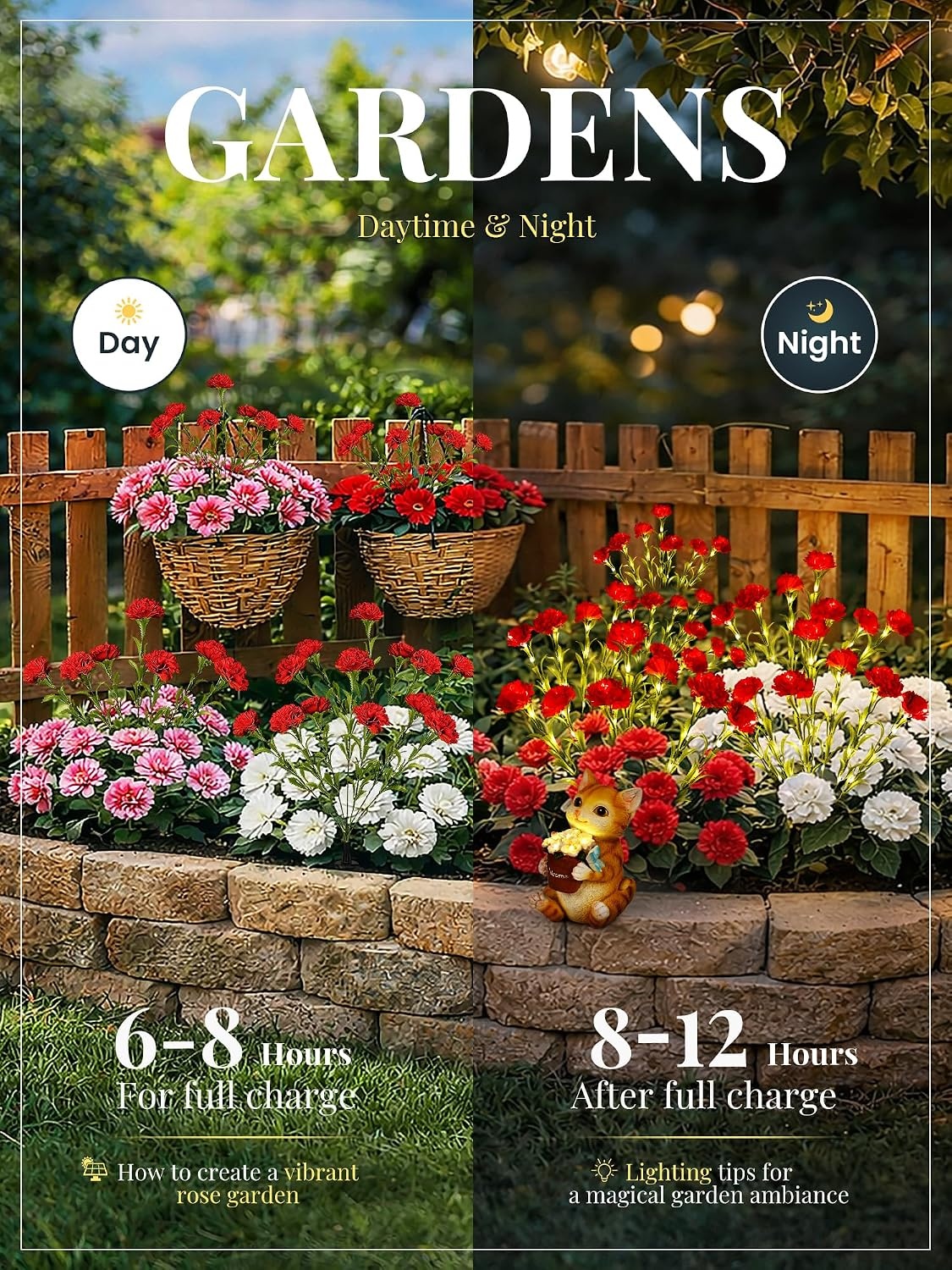 image:imageGIGALUMI 4 Pack Solar 28 Carnations Flowers Outdoor 2 Modes MulticoloredRed
