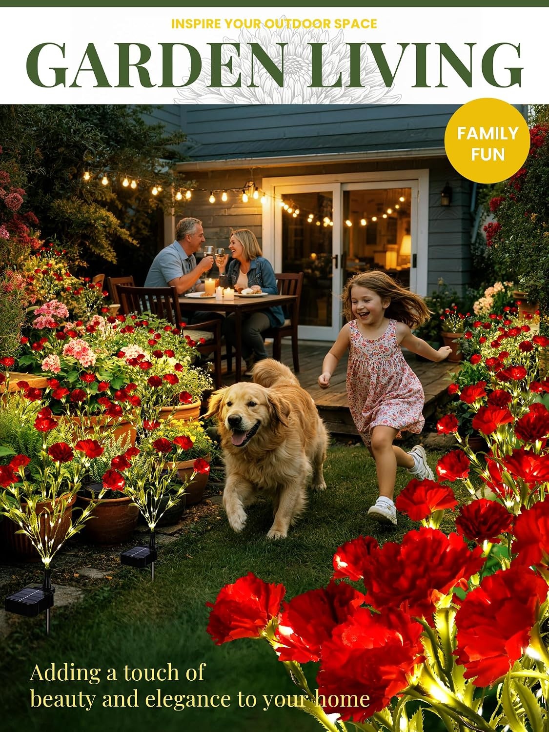 image:imageGIGALUMI 4 Pack Solar 28 Carnations Flowers Outdoor 2 Modes MulticoloredRed