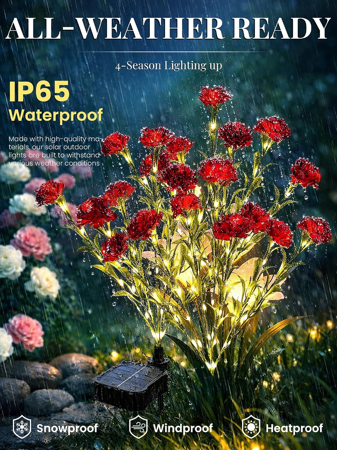 image:imageGIGALUMI 4 Pack Solar 28 Carnations Flowers Outdoor 2 Modes MulticoloredRed