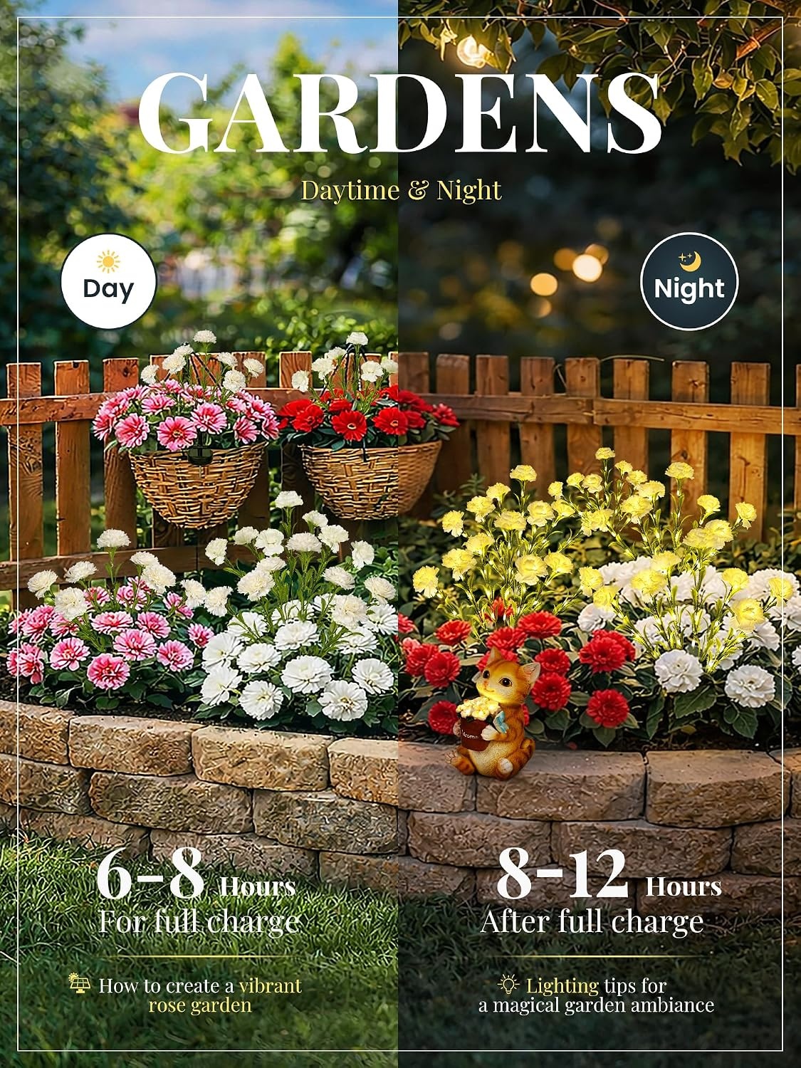 image:imageGIGALUMI 4 Pack Solar 28 Carnations Flowers Outdoor 2 Modes MulticoloredWhite