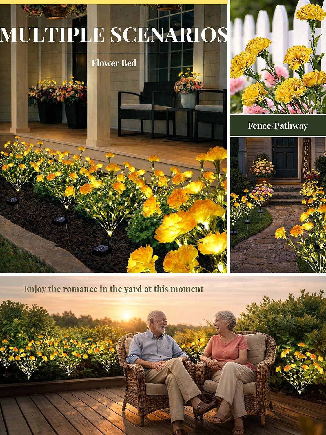image:imageGIGALUMI 4 Pack Solar 28 Carnations Flowers Outdoor 2 Modes MulticoloredYellow