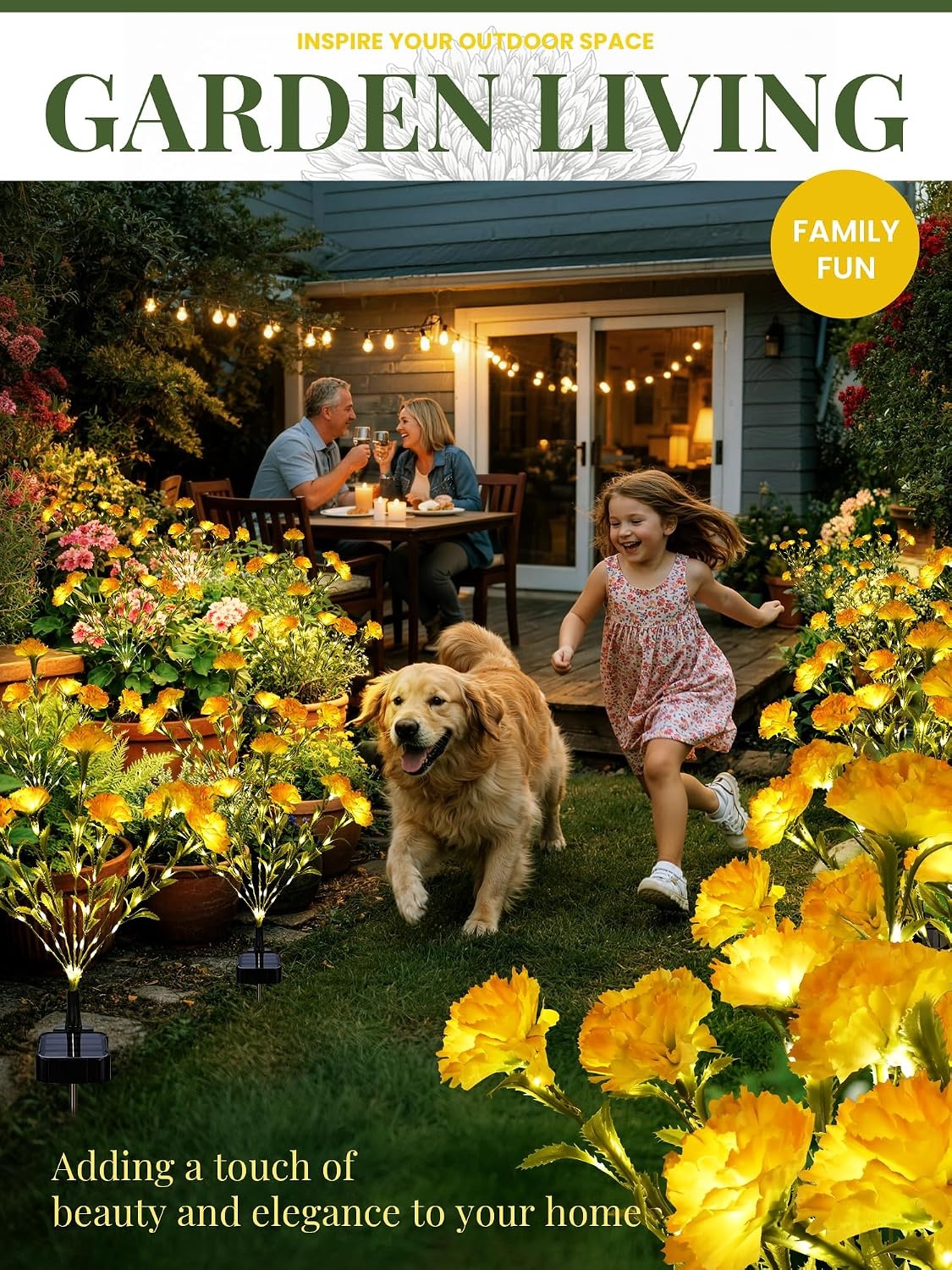 image:imageGIGALUMI 4 Pack Solar 28 Carnations Flowers Outdoor 2 Modes MulticoloredYellow