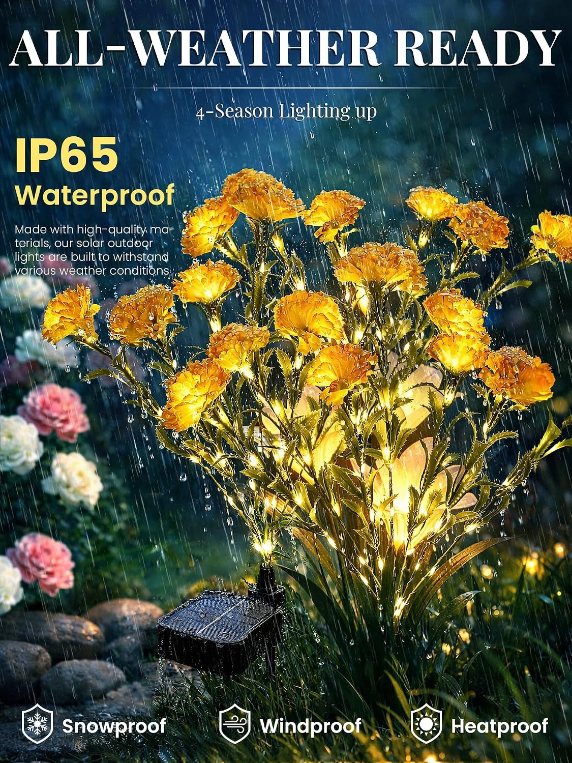 image:imageGIGALUMI 4 Pack Solar 28 Carnations Flowers Outdoor 2 Modes MulticoloredYellow