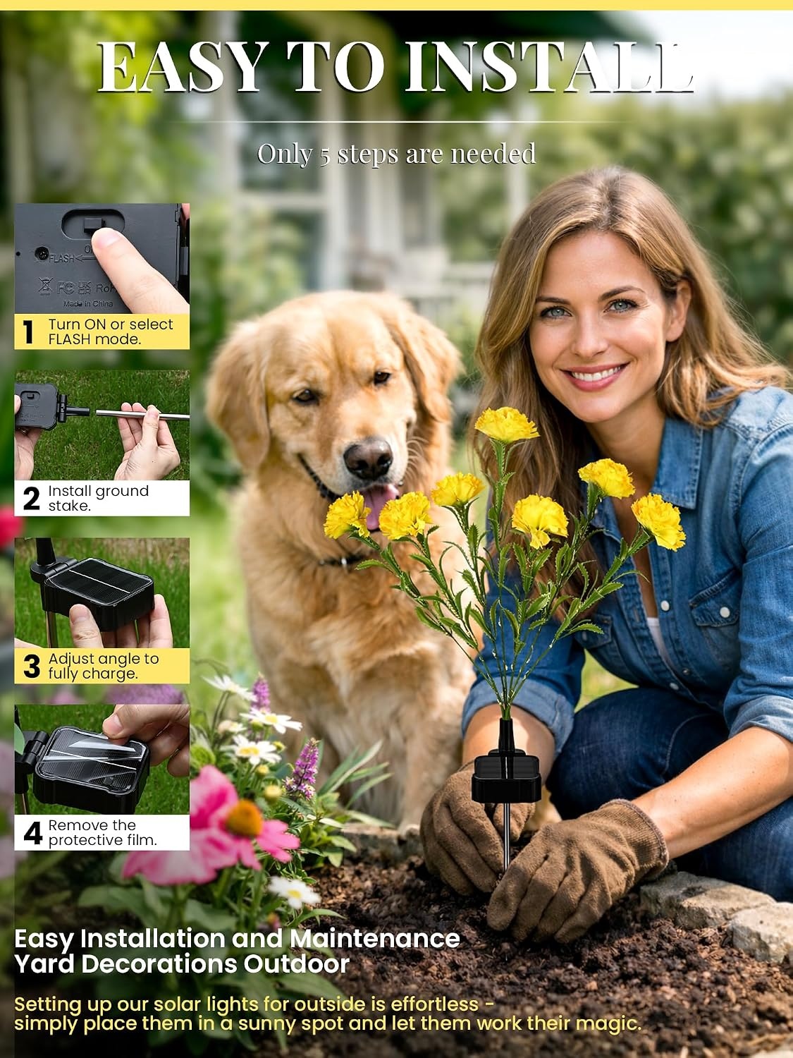 image:imageGIGALUMI 4 Pack Solar 28 Carnations Flowers Outdoor 2 Modes MulticoloredYellow