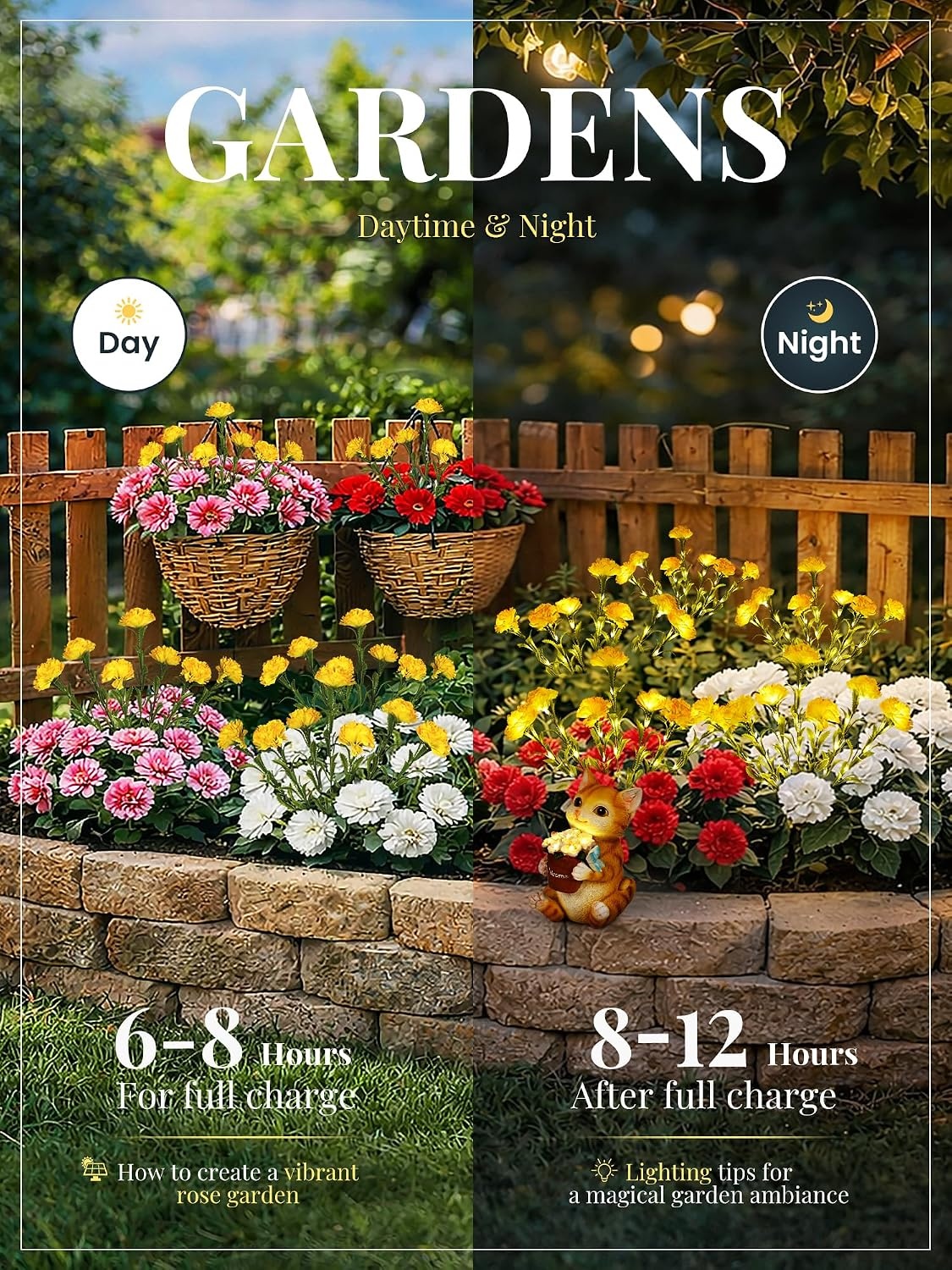 image:imageGIGALUMI 4 Pack Solar 28 Carnations Flowers Outdoor 2 Modes MulticoloredYellow