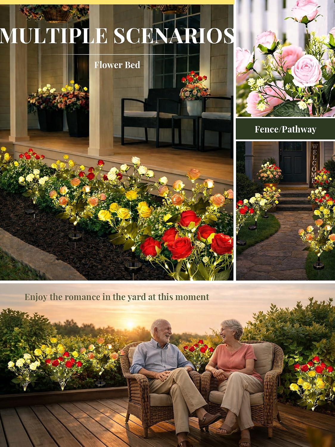 image:imageGIGALUMI 4 Pack Solar 28 Roses Flowers Outdoor 2 Modes MulticoloredMulticolor