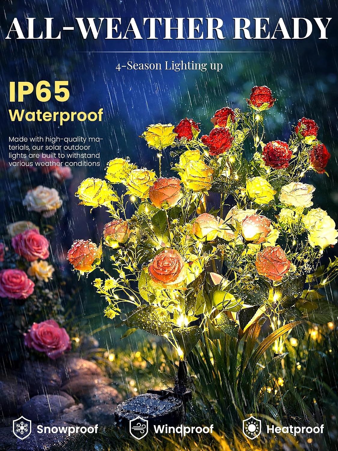 image:imageGIGALUMI 4 Pack Solar 28 Roses Flowers Outdoor 2 Modes MulticoloredMulticolor